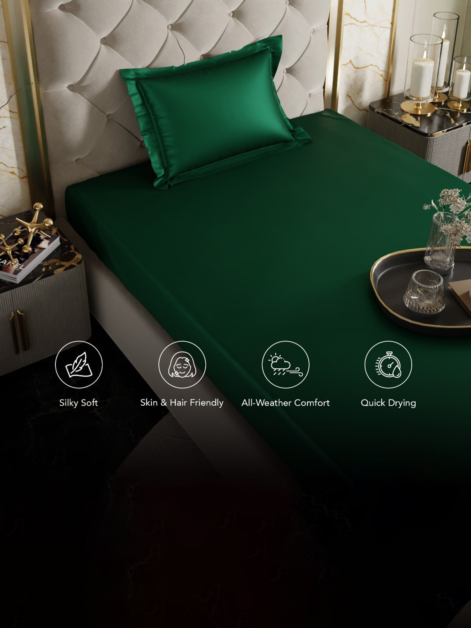 Stoa Paris Dark Green 300 TC Polyester Single Fitted Sheet with 1 Pillow Cover