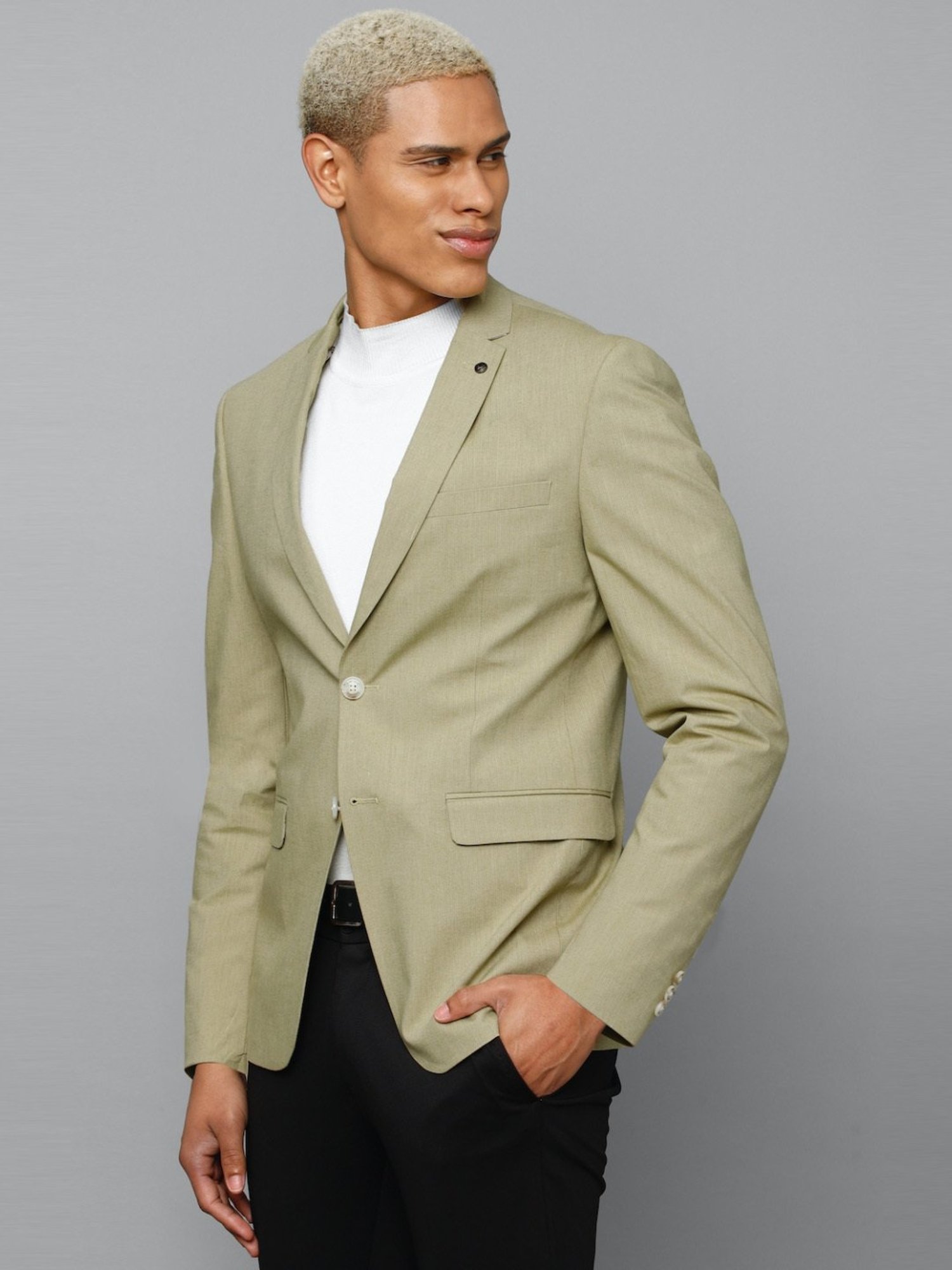 Allen Solly Green Cotton Slim Fit Blazer