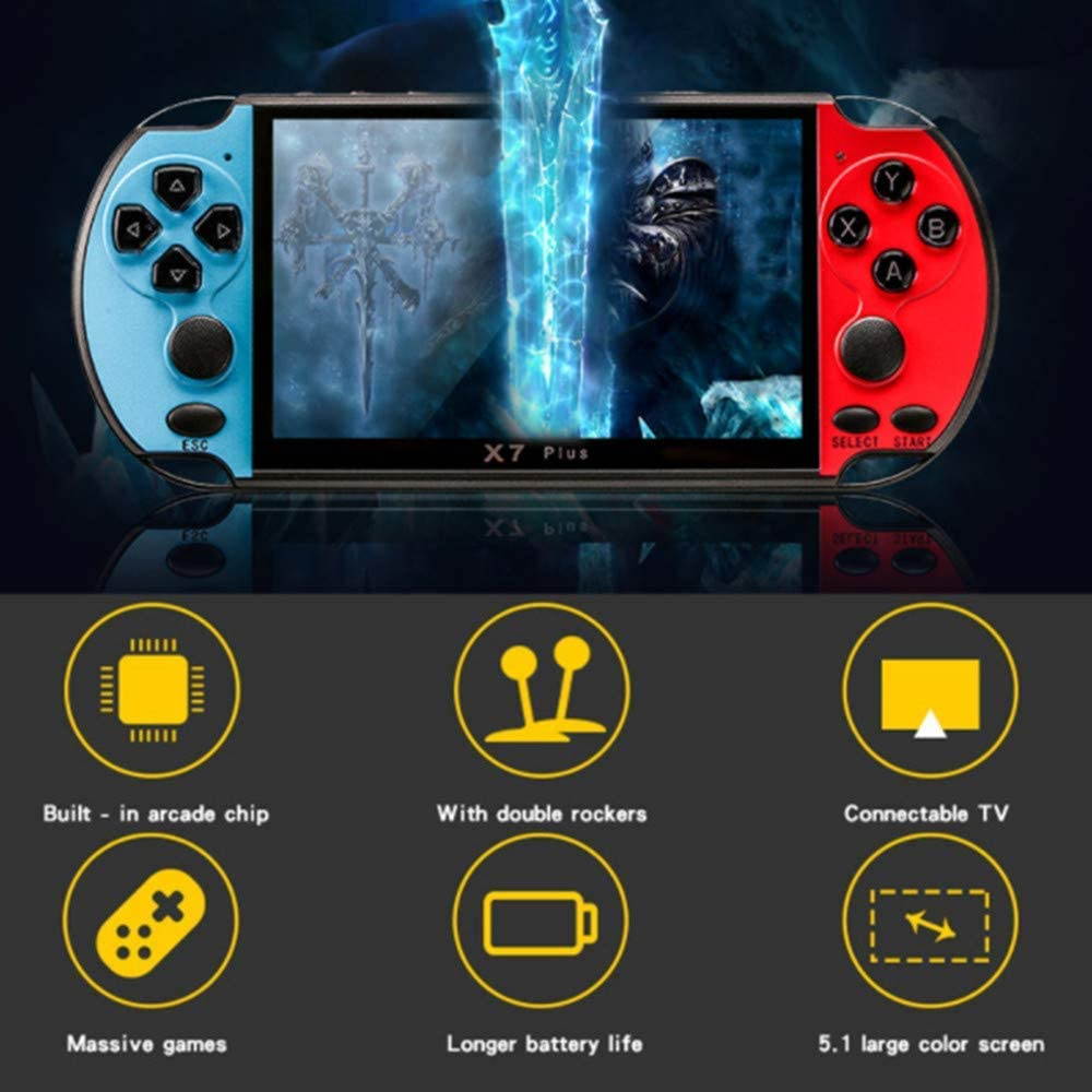 X7 Plus 5.1 in 8GB Retro Game Console with Built in Over 20,000 Games, HD Screen, Portable Video Games Classic Game, Double Rocker, MP5 Game Controller