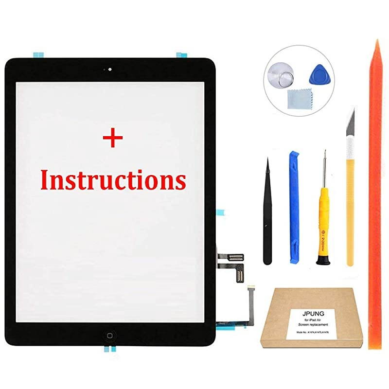 Touch Screen Replacement for iPad Air 1st Generation DigitizerOnly for A1474 A1475 A1476 with Home Button Full Repair Kit Camera Holder
