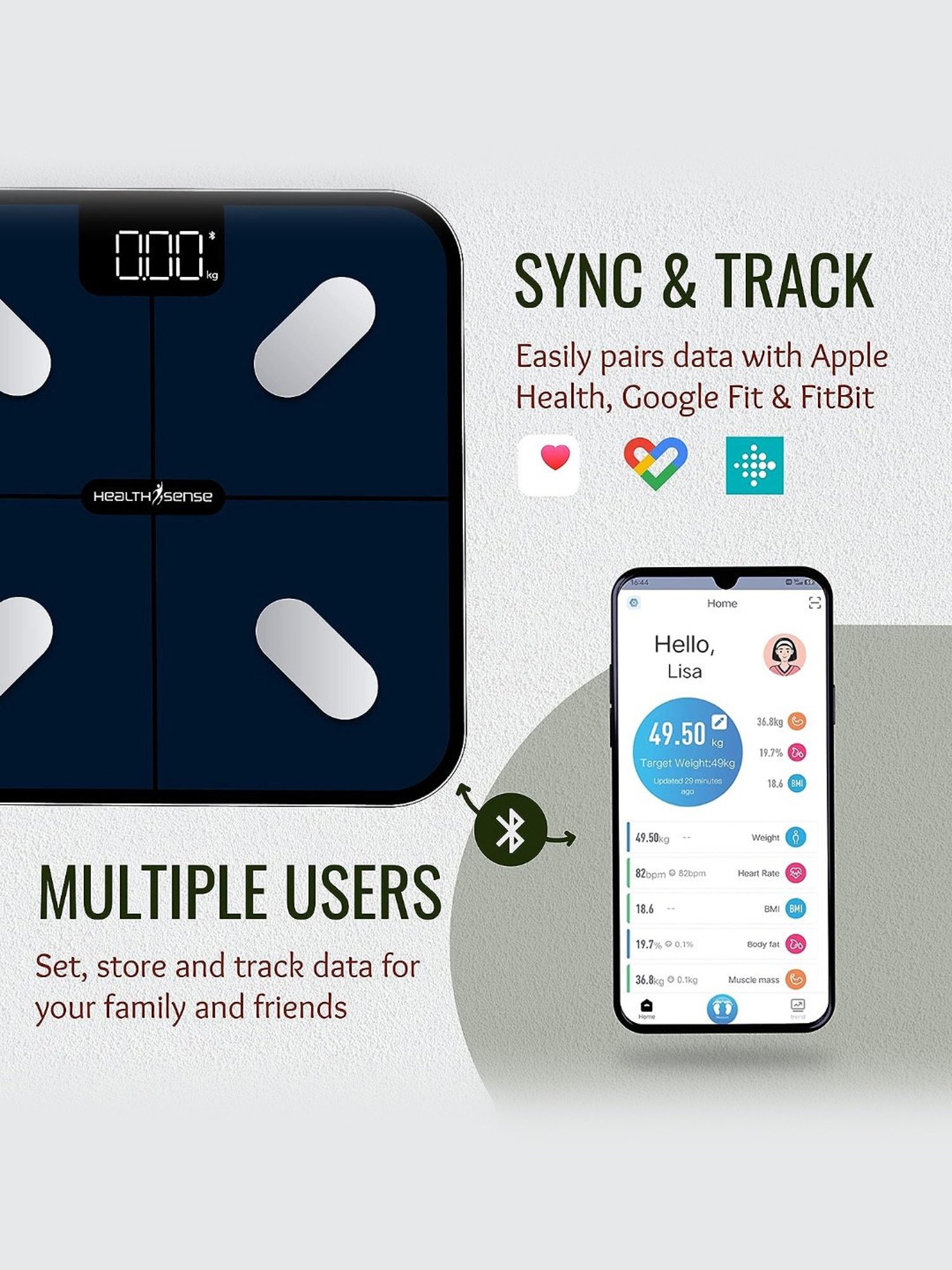 HealthSense HealthU Plus Smart Bluetooth Weighing Scale with Heart-Rate BS 181 (Navy Blue)