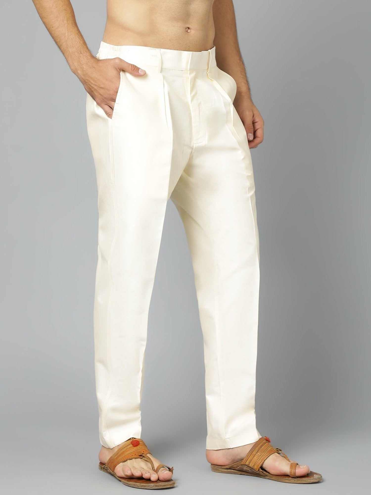 Vastramay Cream Regular Fit Trousers