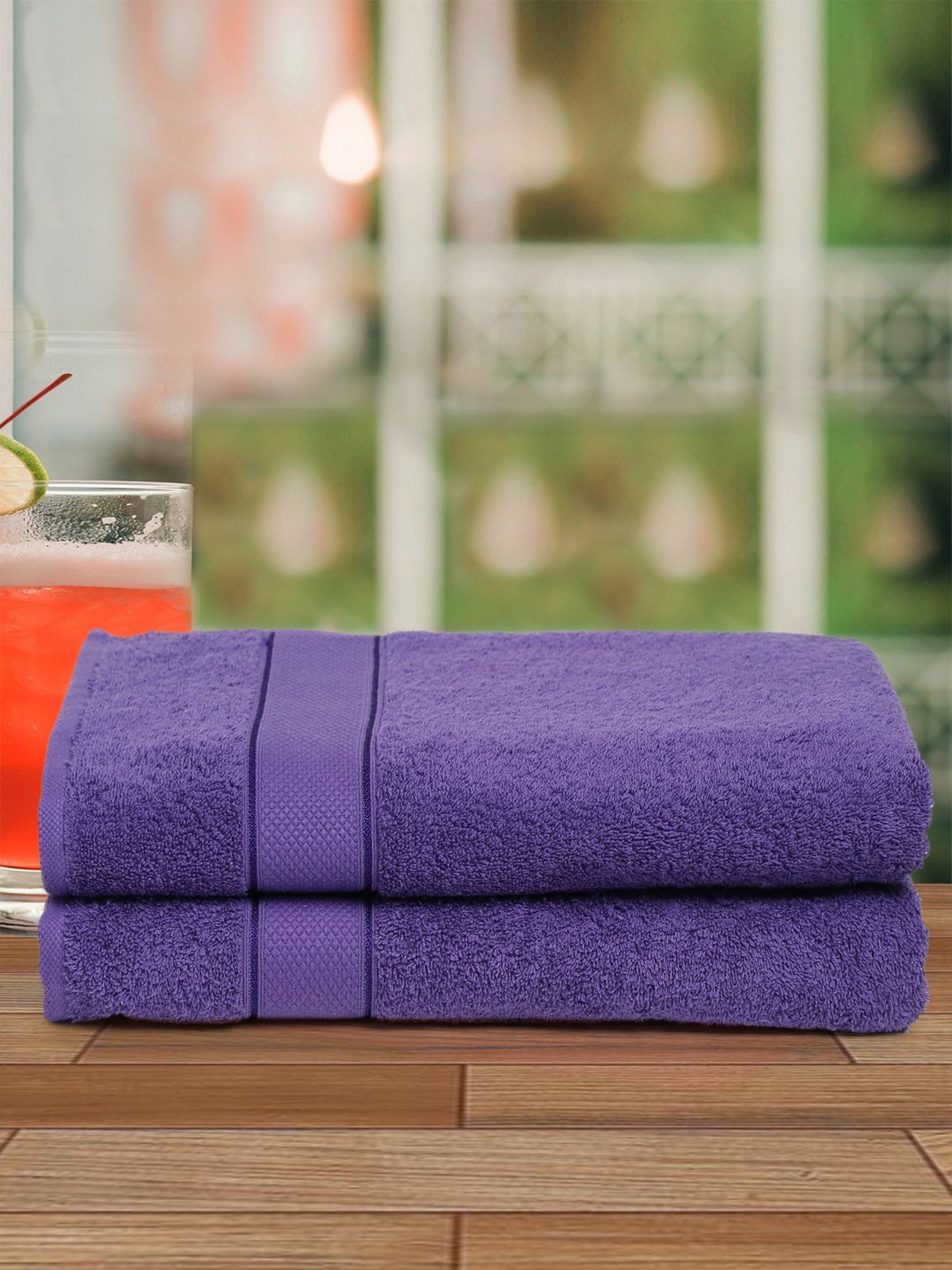 Creeva Violet 525 GSM Cotton Bath Towel Set of 2
