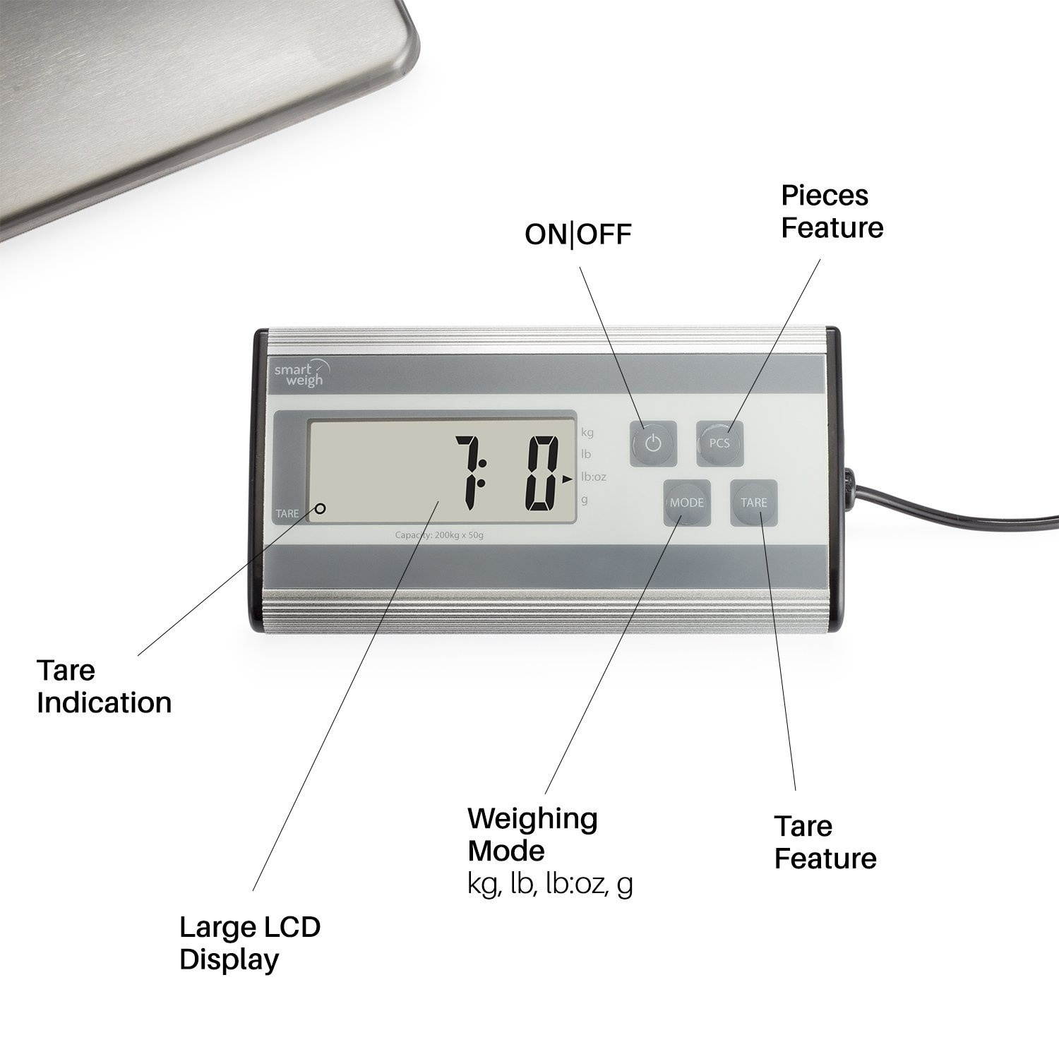 Smart Weigh Digital Heavy Duty Shipping and Postal Scale with Durable Stainless Steel Large Platform, 440 lbs Capacity x 6 oz Readability, UPS USPS Post Office Postal Scale and Luggage Scale