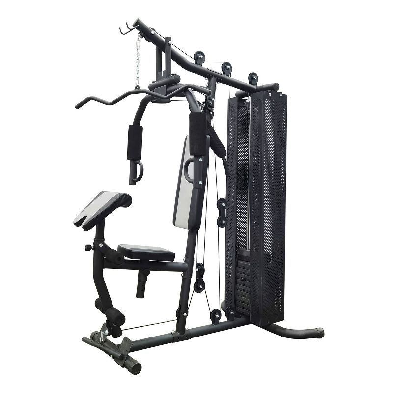 BalanceFrom Home Gym Bench Workout Station with 380 Pound Resistance, and 1 Inch Thick Floor Puzzle Exercise Mat, 24 Sq Ft, Black