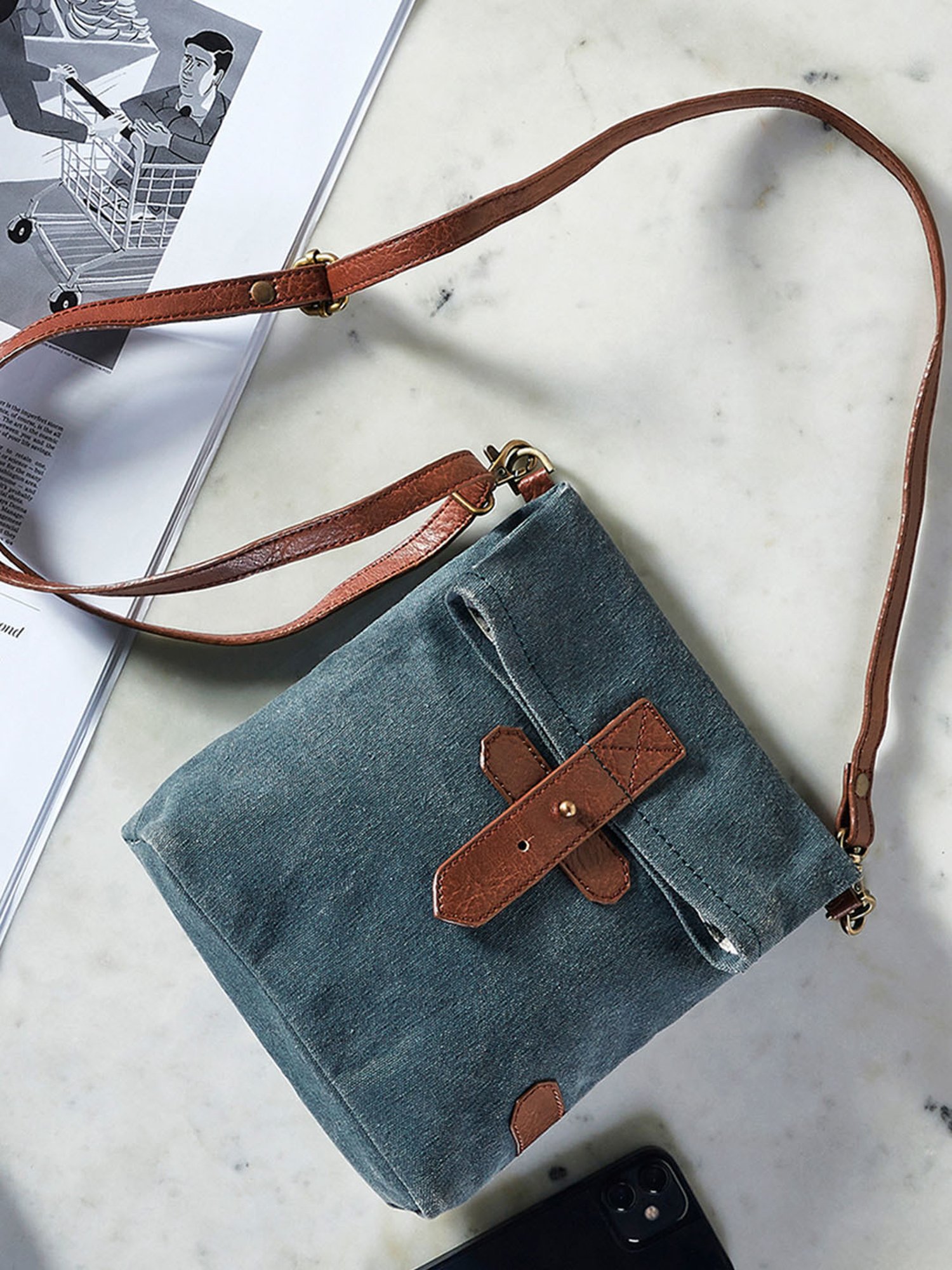 Mona B Blue Vintage Small Cross Body Bag