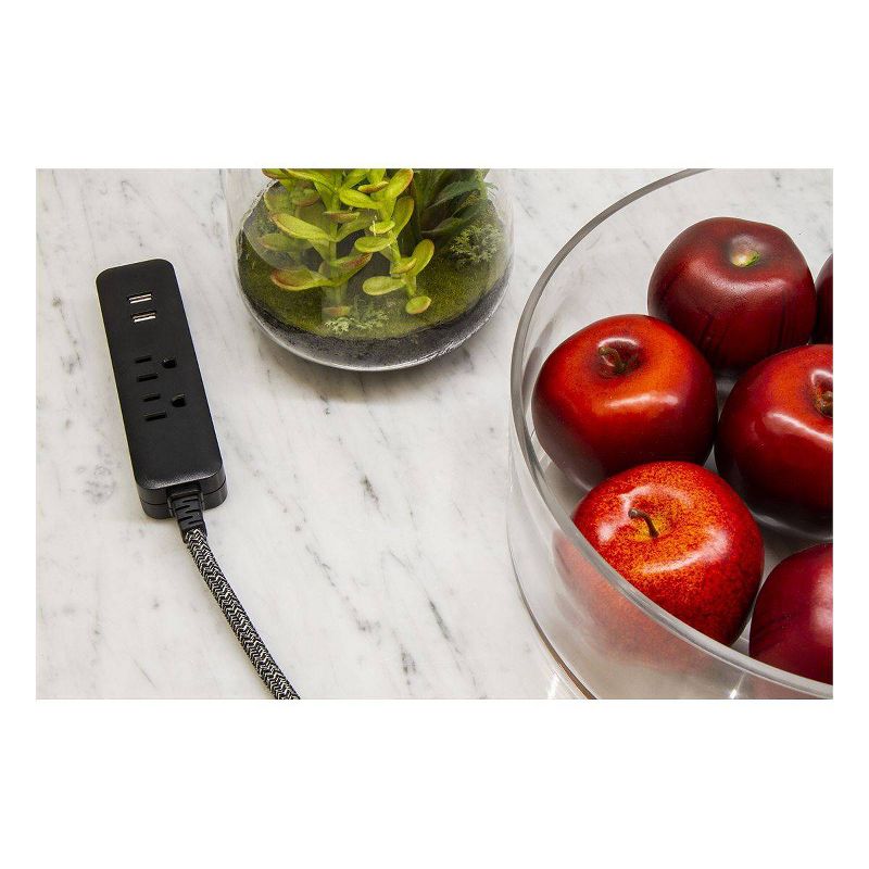 Cordinate 4' 2 AC 2 USB Extension Cord Dark Heather