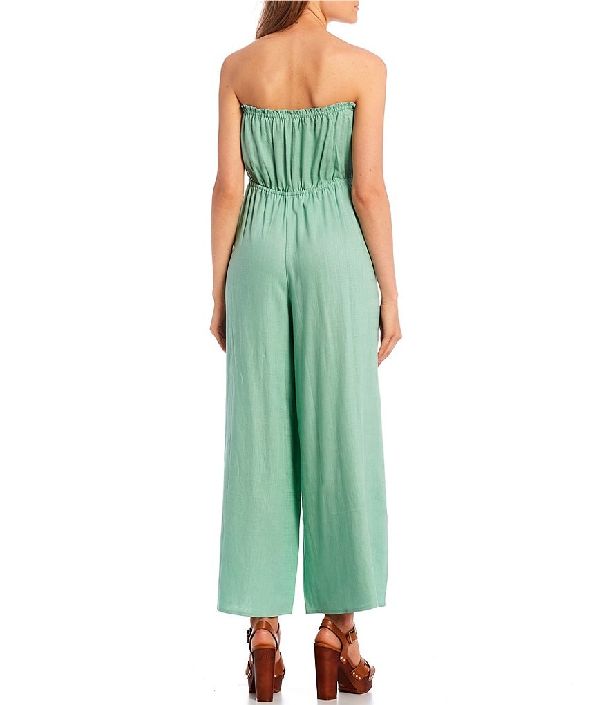 Angie Striped Strapless Smocked Bodice Ruffled Hem Jumpsuit