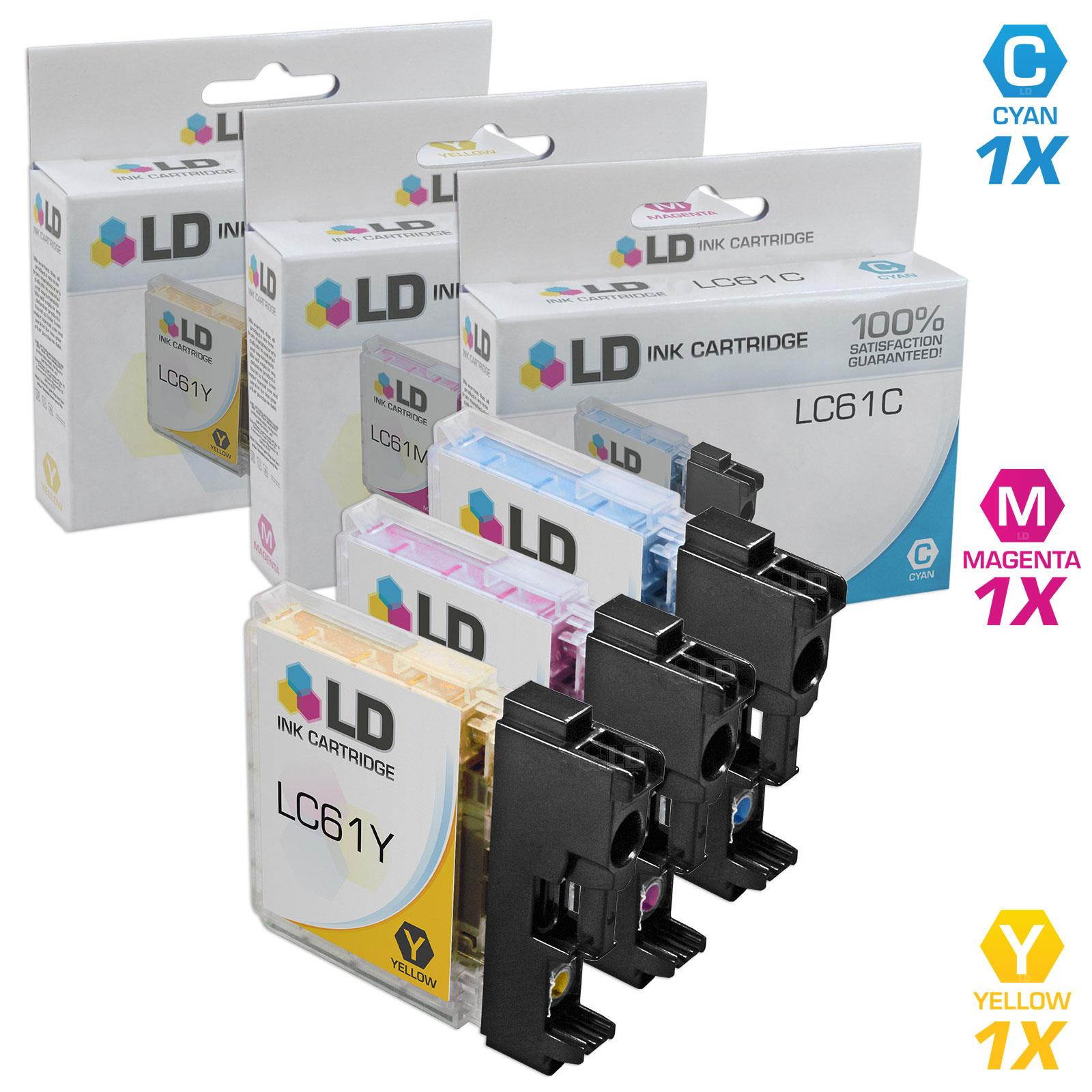 LD Compatible Ink Cartridge Replacement for Brother LC61 Series (Cyan, Magenta, Yellow, 3-Pack)