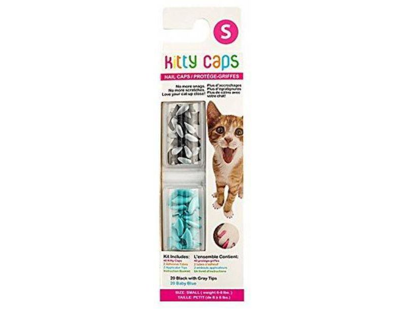 Kitty Caps Black with Gray Tips and Baby Blue Cat Grooming Tool - S