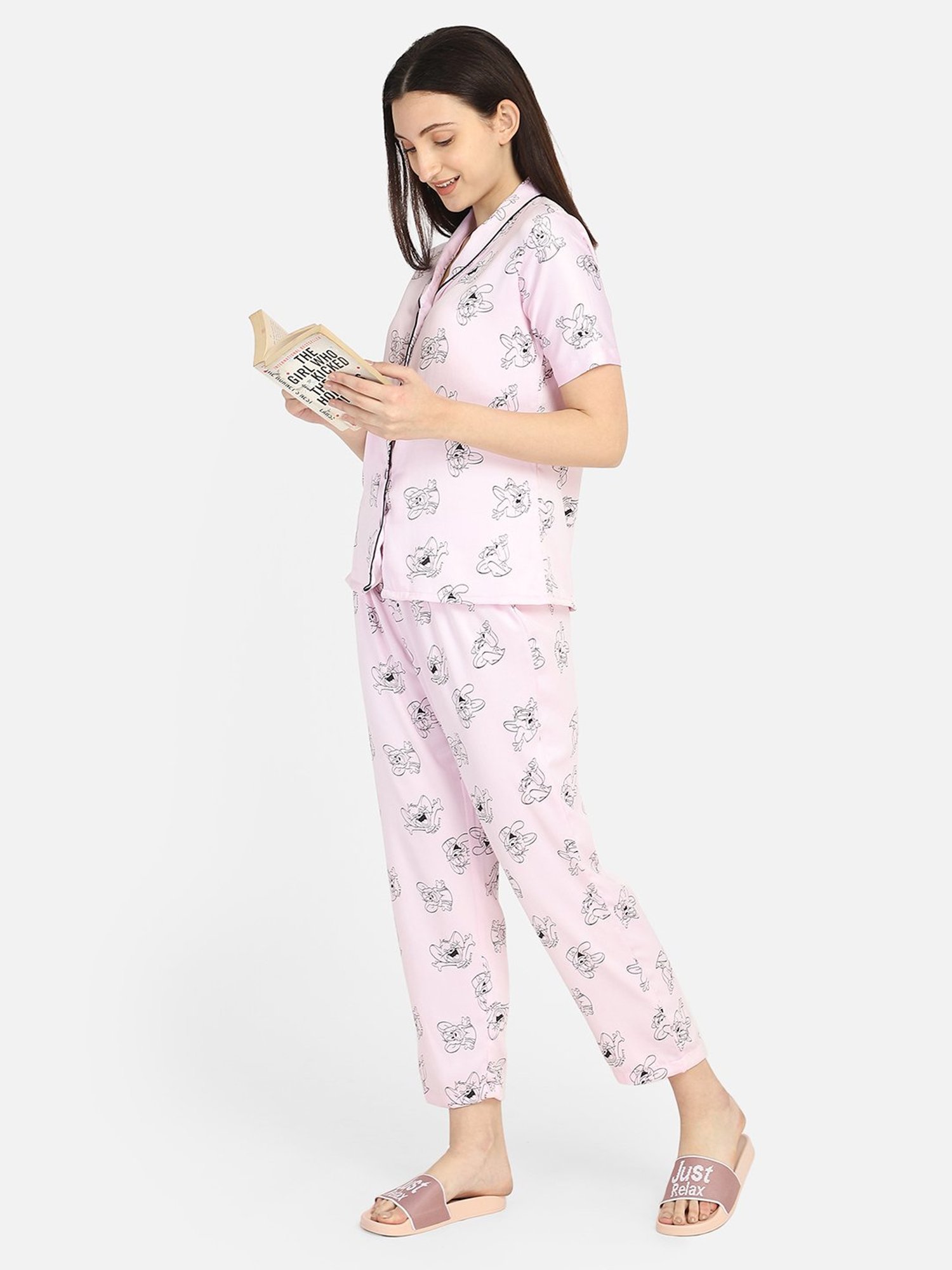 Smarty Pants Baby Pink Satin Print Shirt With Pyjamas