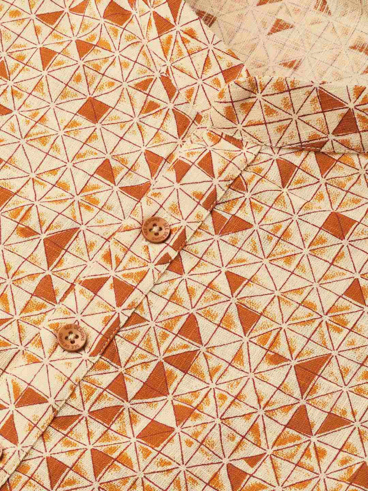 See Designs Cream & Brown Cotton Regular Fit Printed Kurta Bottom Set