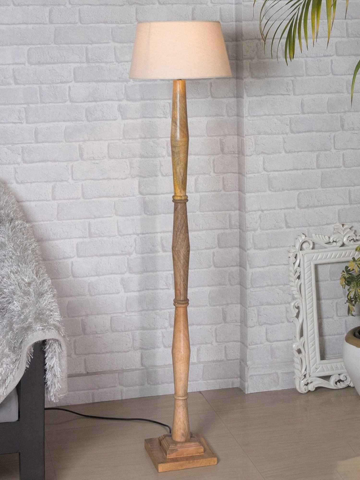 Homesake 'Antique' Khadi & Brown Wood Tall Floor Lamp With Shade & Bulb - Set of 1