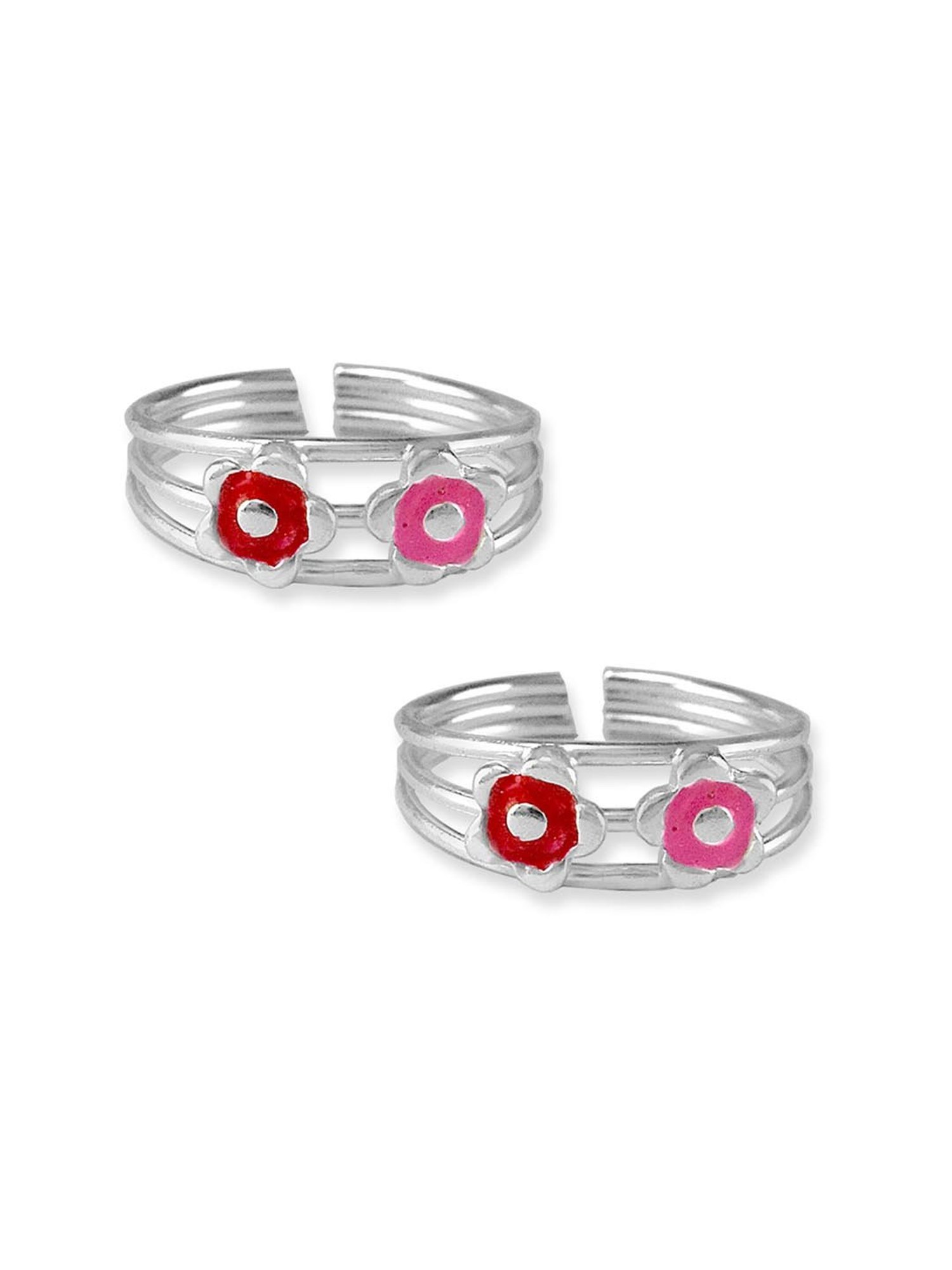 Taraash 92.5 Sterling Silver Floral Toe Rings for Women