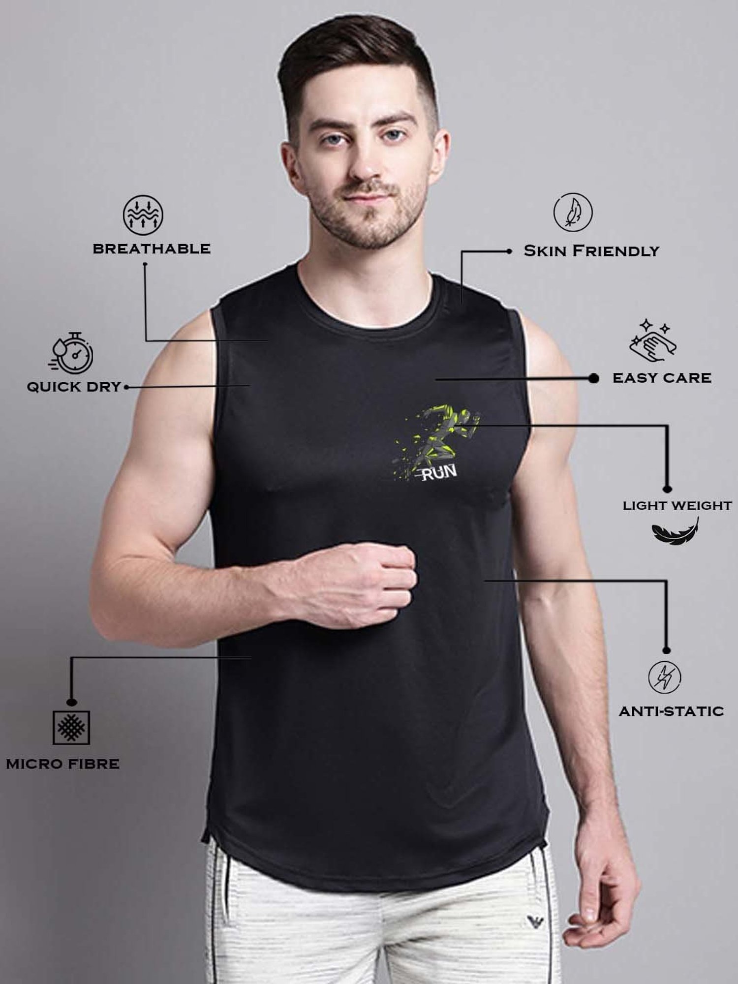 Friskers Black Regular Fit Graphic Sports T-Shirt