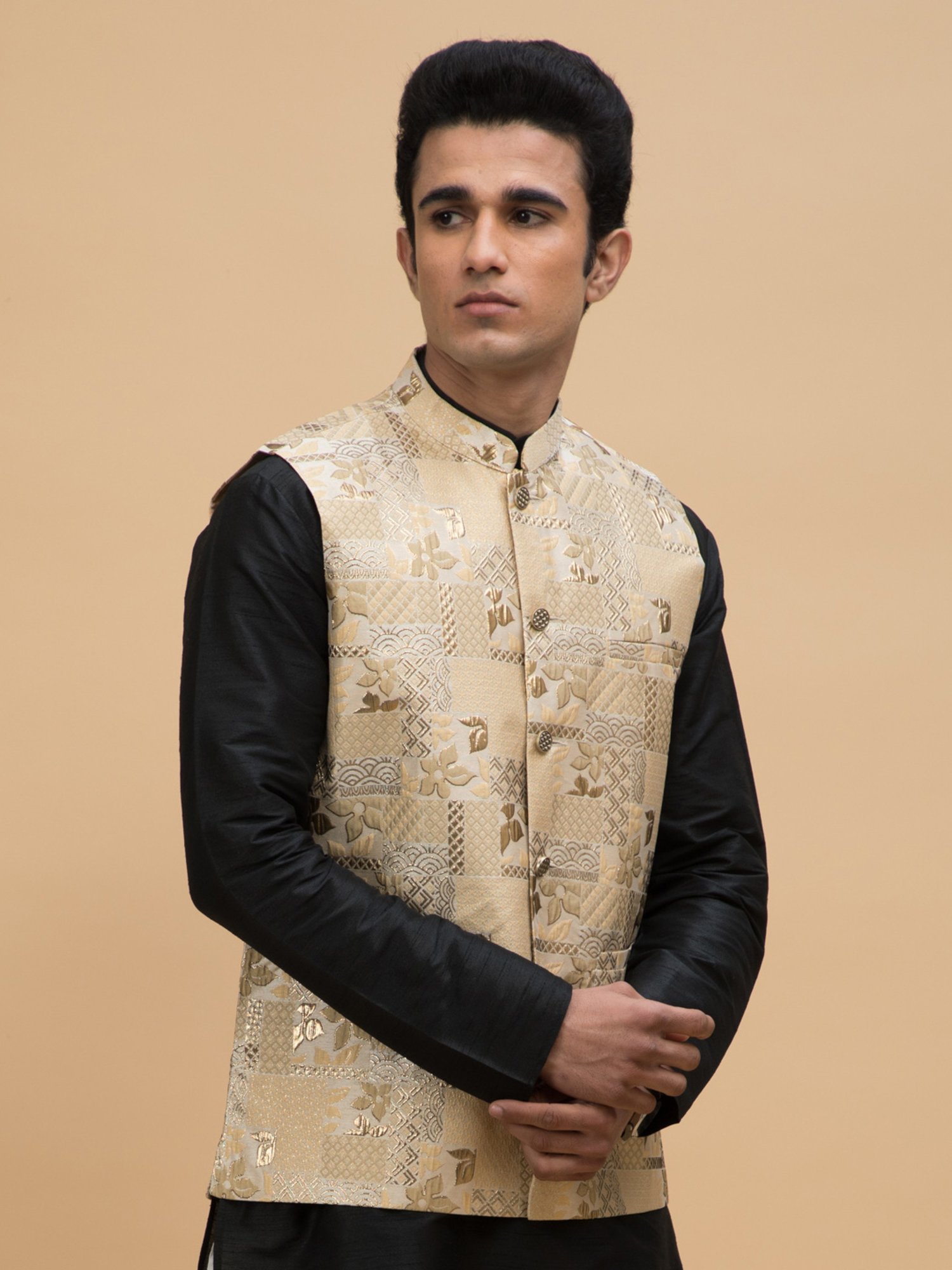 NEUDIS Beige Regular Fit Nehru Jacket