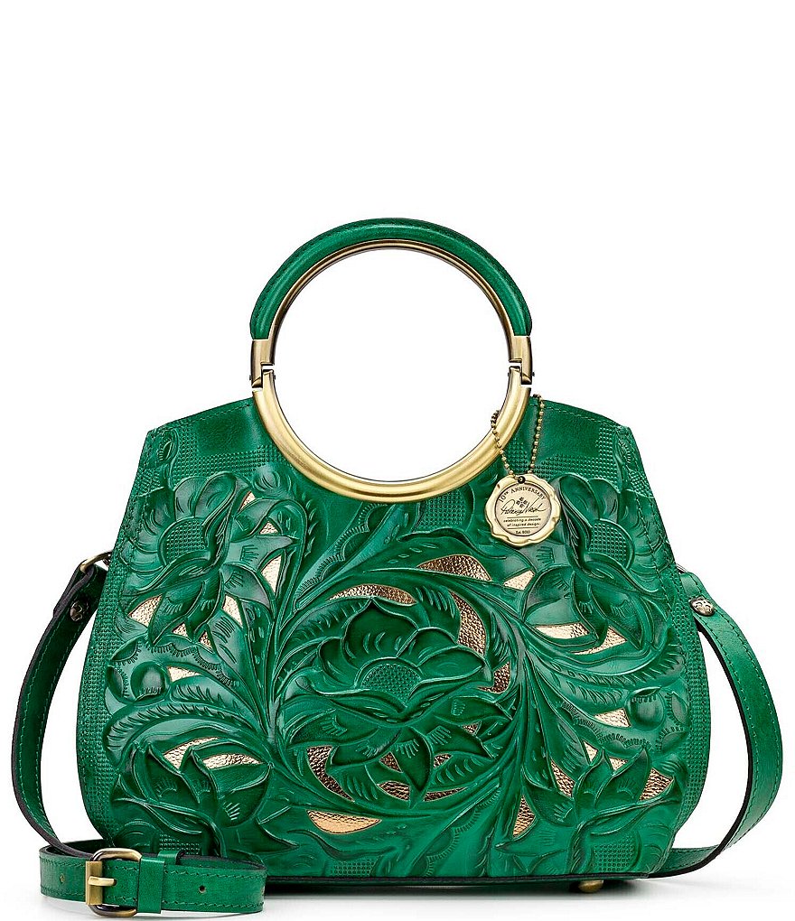 Patricia Nash Cut Out Tooling Collection Aria Ring Handle Floral Shopper Tote Bag