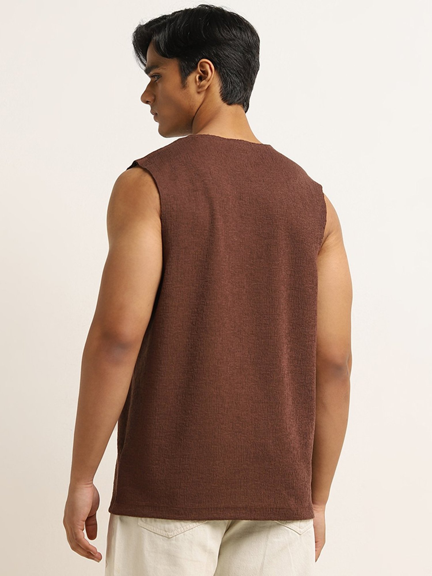 Nuon by Westside Brown Textured Relaxed-Fit T-Shirt