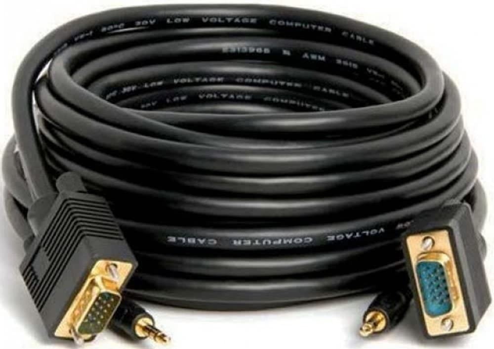 VGA SVGA Monitor Cable with Audio 25 Feet (7.6 Meters) HD15 (Male to Male) with 3.5mm Stereo Audio Monitor Cable 25ft (7.6M)