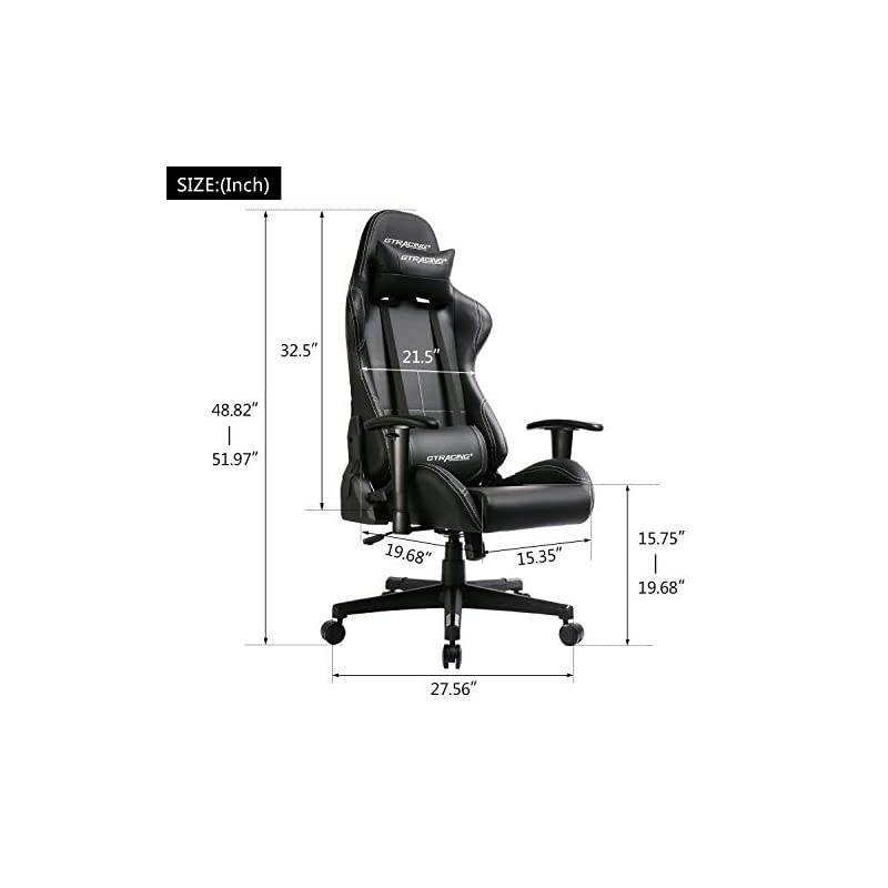 Gaming Chair Ergonomic Racing Desk Chair PU Leather High-Back Adjustable Professional E-Sports Chair with Headrest and Lumbar Pillows GTBee Series (Black)