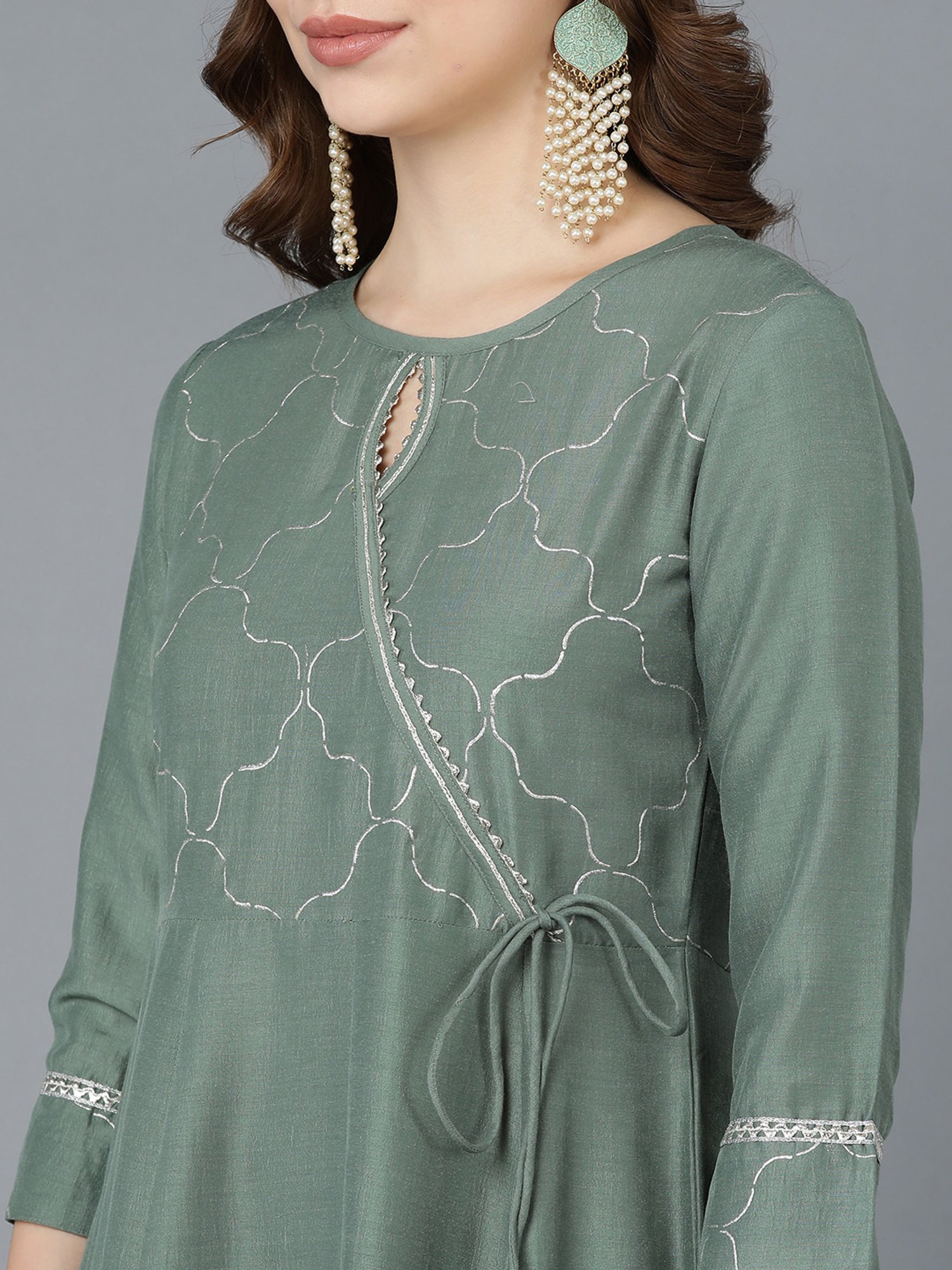 Vaamsi Teal Green Zari Work Kurta Pant Set With Dupatta