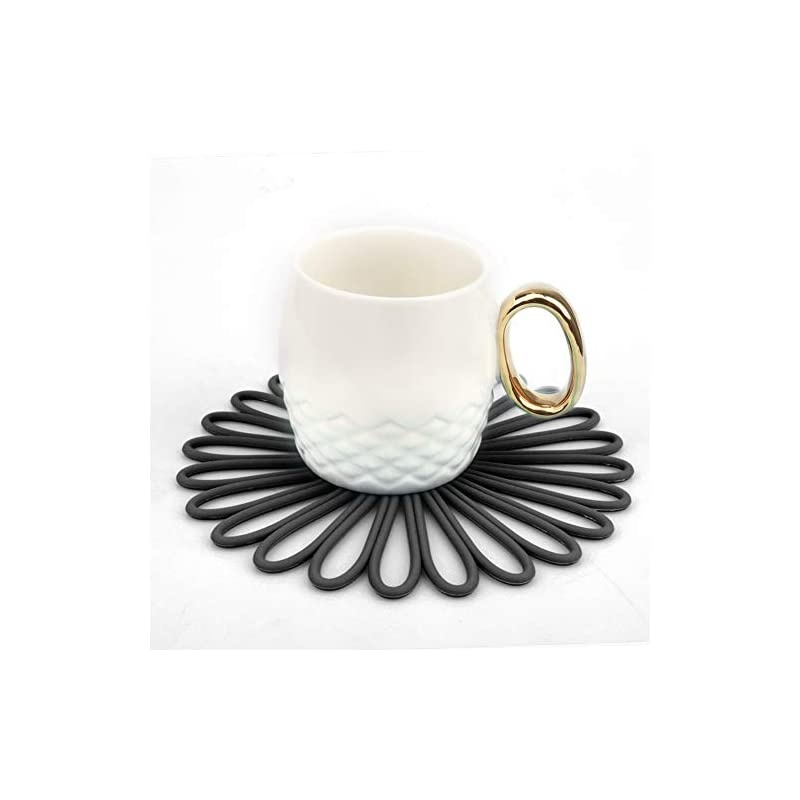 Silicone Trivets for hot dishes and Cookware，Flexible Carved trivets Mats for hot pots and pans - Durable Non Slip Coasters Set of 3 (Black)