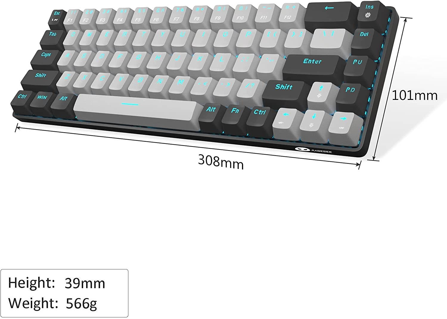 Portable 60% Mechanical Gaming Keyboard, MageGee MK-Box LED Backlit Compact 68 Keys TKL Wired Office Keyboard with Blue Switch for Windows Laptop PC Mac - Black/Grey