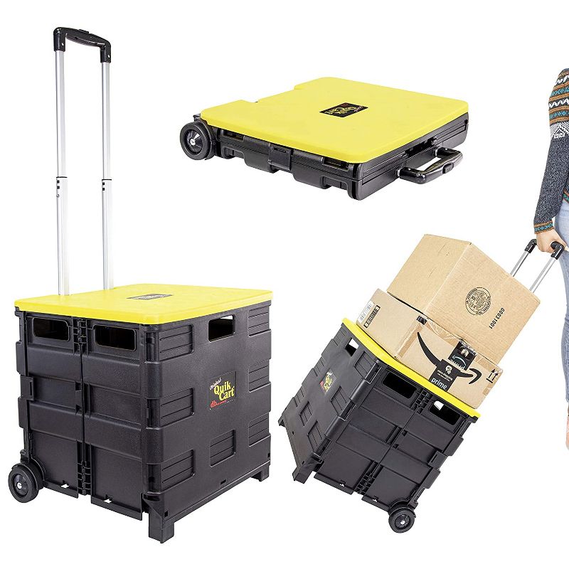 dbest products Heavy Duty Collapsible Plastic Original Quik Cart with Handle and Rubber Wheels for Portable Storage and Organization, Black
