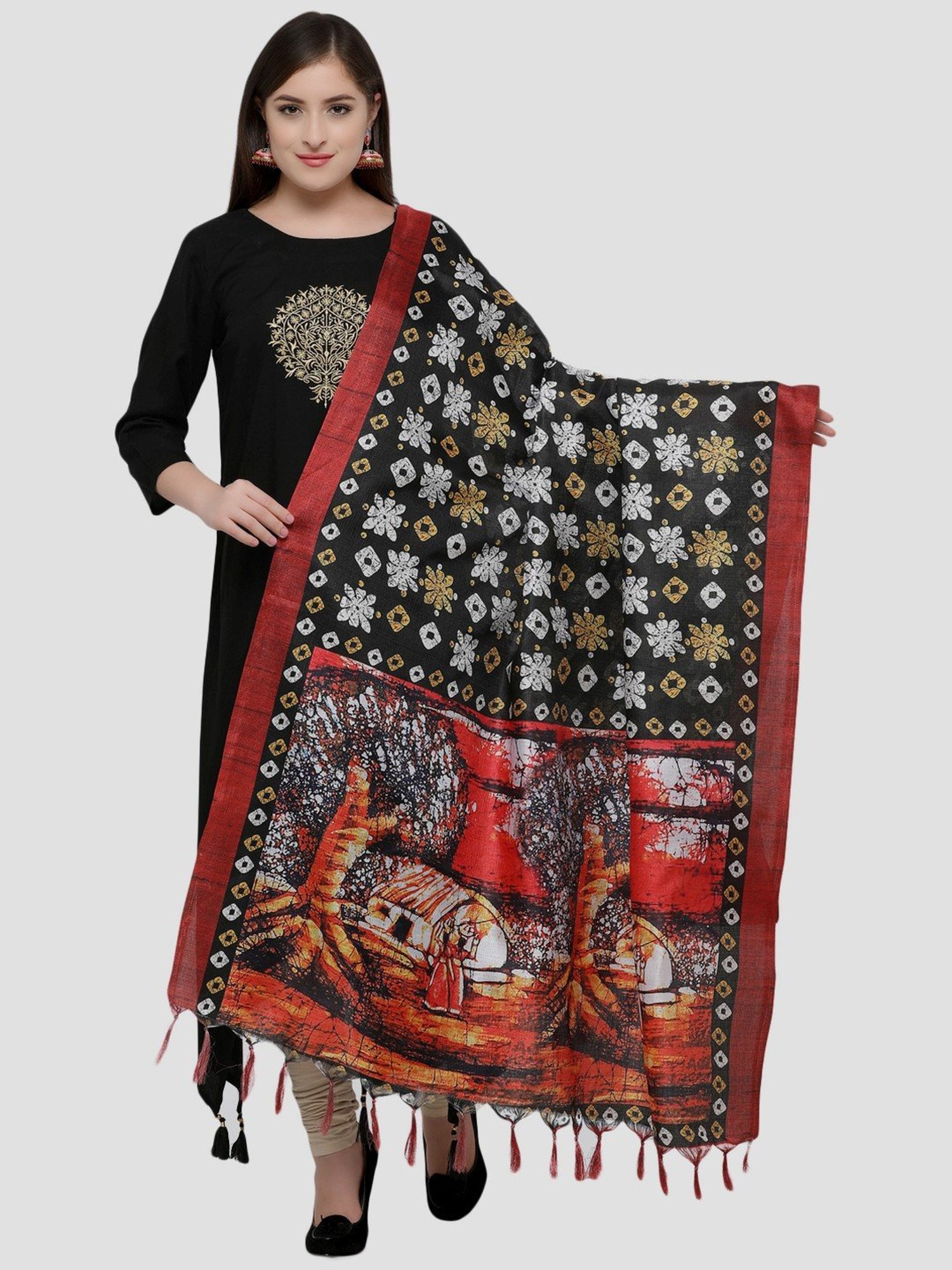 Saree Mall Black Printed Dupatta