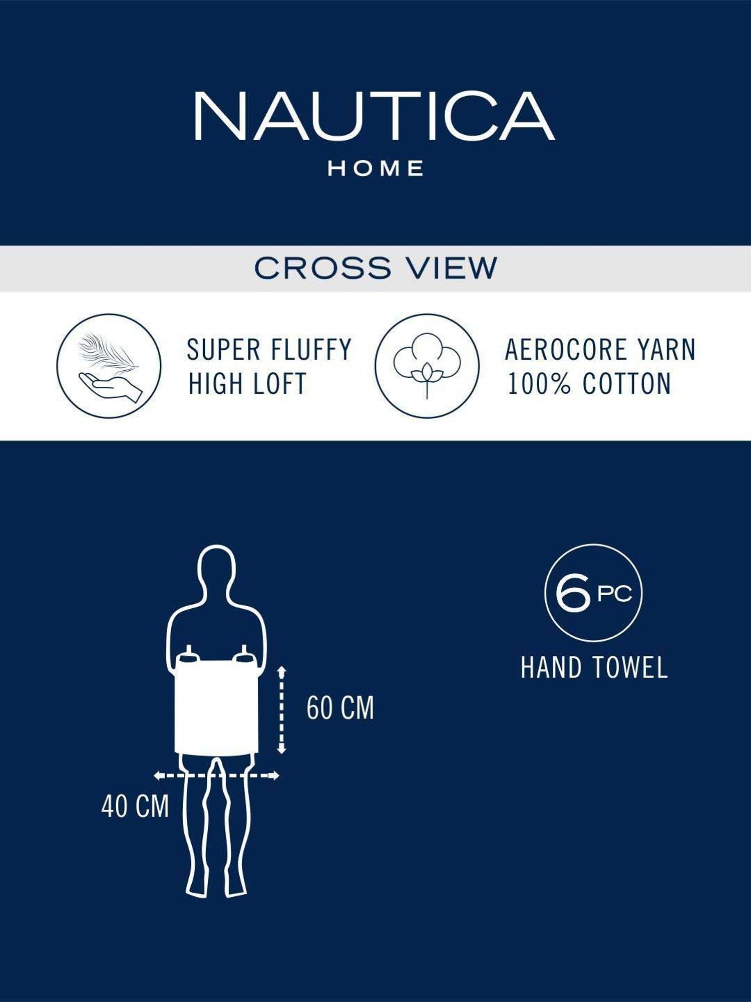 Nautica Cross View Wheat, Lilac & Grapemist Cotton 600 GSM Fluffy Zero Twist Hand Towel - Set of 6