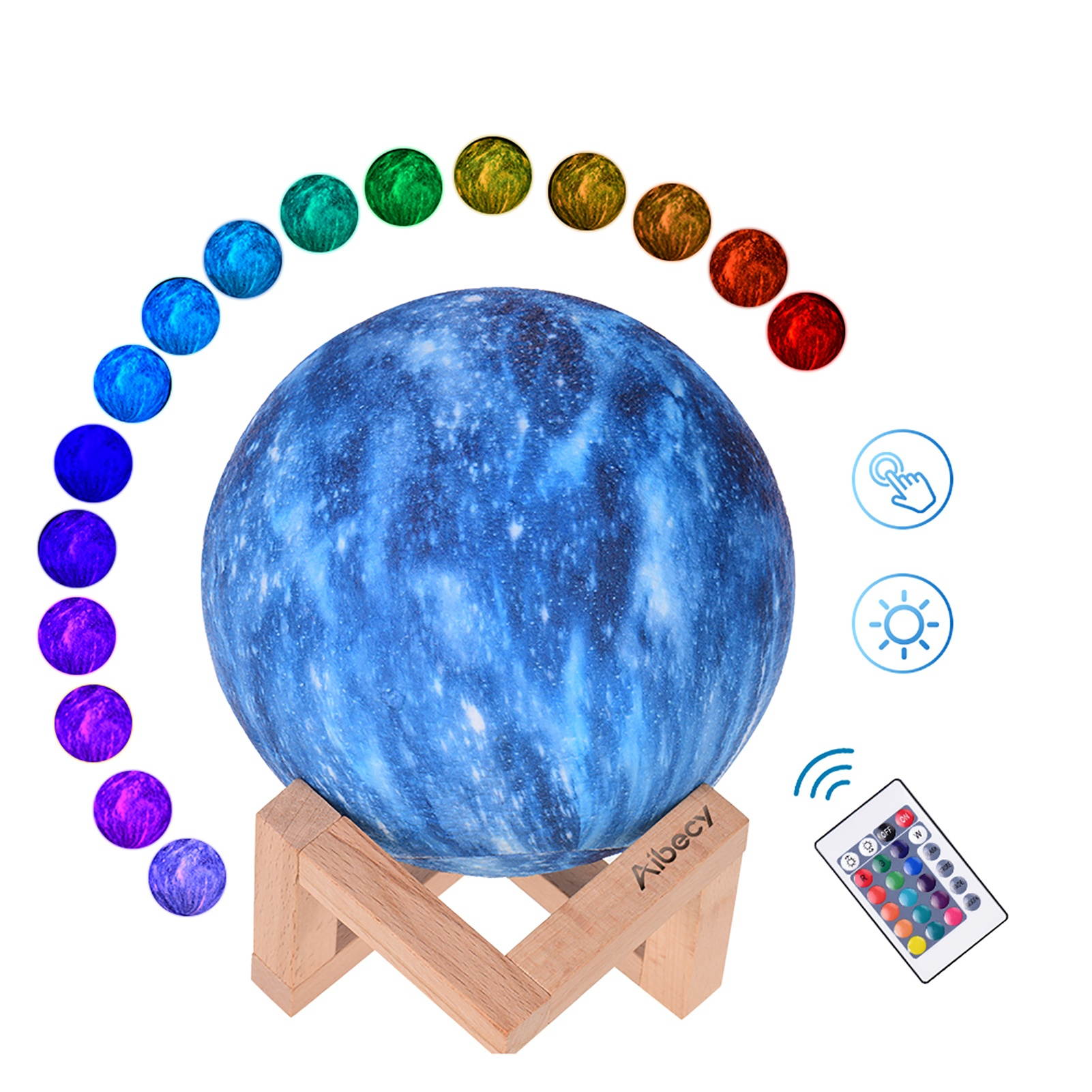 Aibecy LED Moon Lamp Moon Night Light 3D Printed Large Lunar Lamp with Stand USB Cable 16 Glowing Colors Remote Control & TouchControl Rechargeable Brightness Adjustable Home Light for Children Women