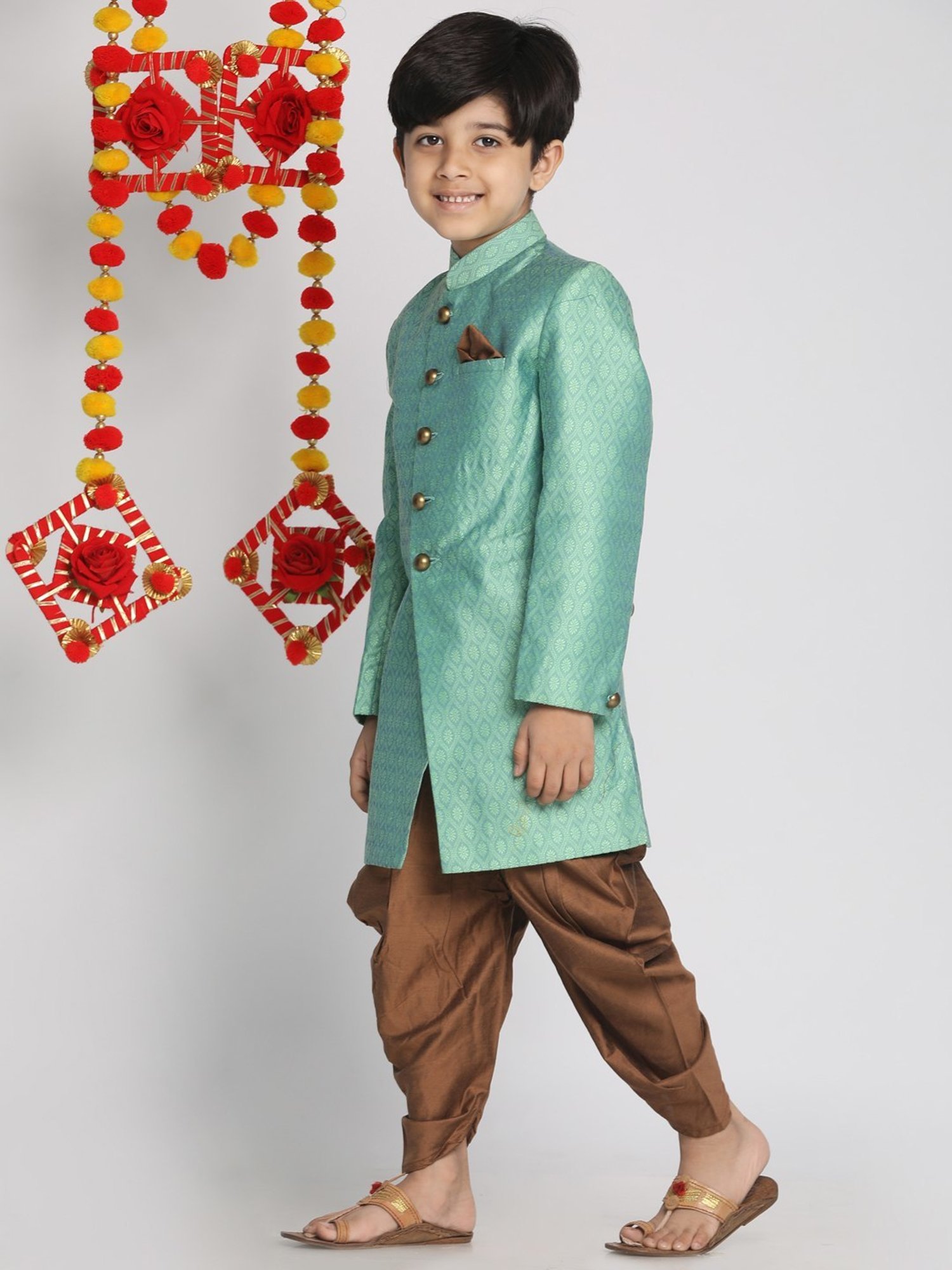 AJ Dezines Kids Black Embellished Full Sleeves Sherwani with Pants