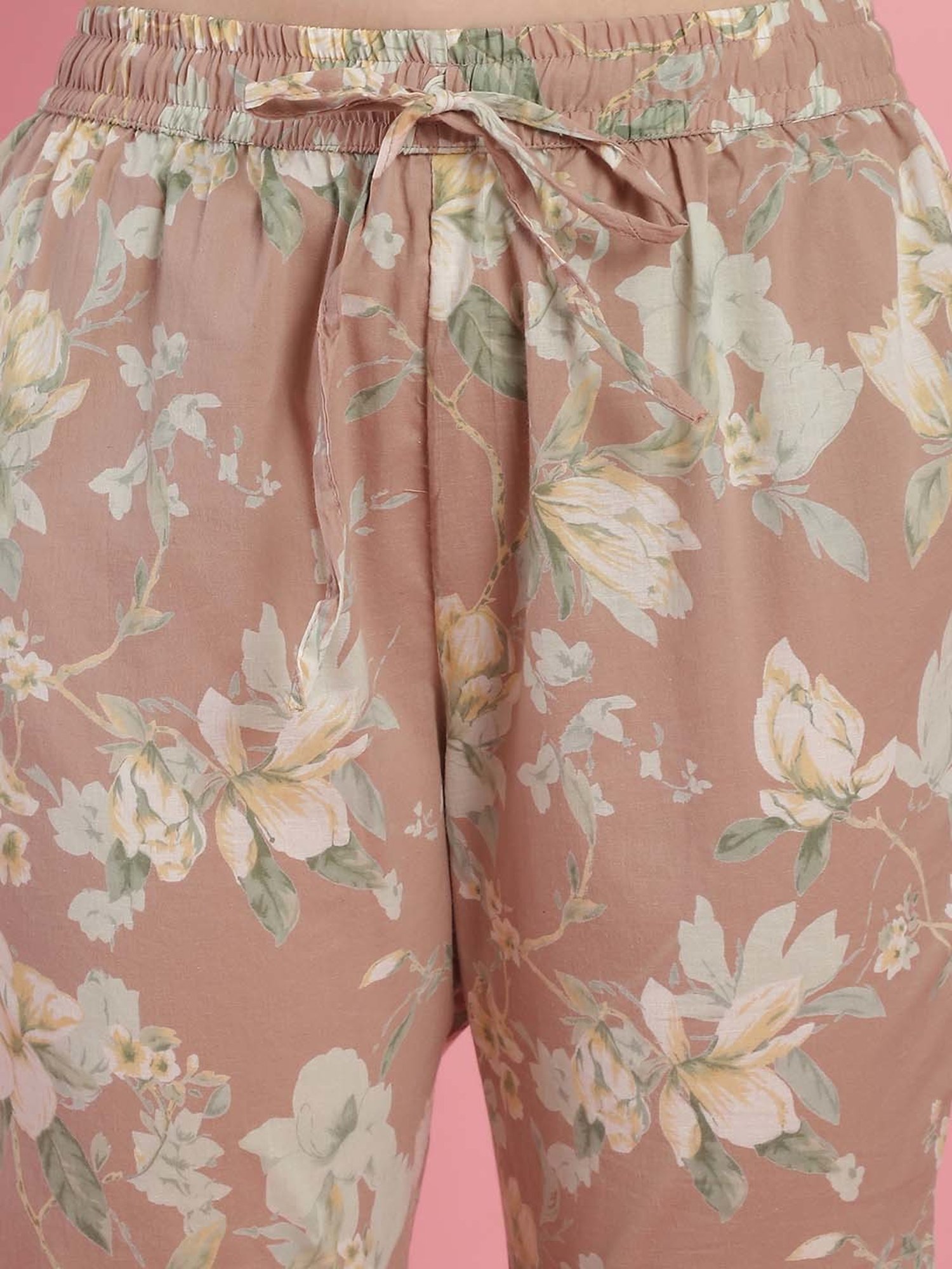 Prakrti Pink Cotton Floral Print Crop Top Capri Set With Jacket