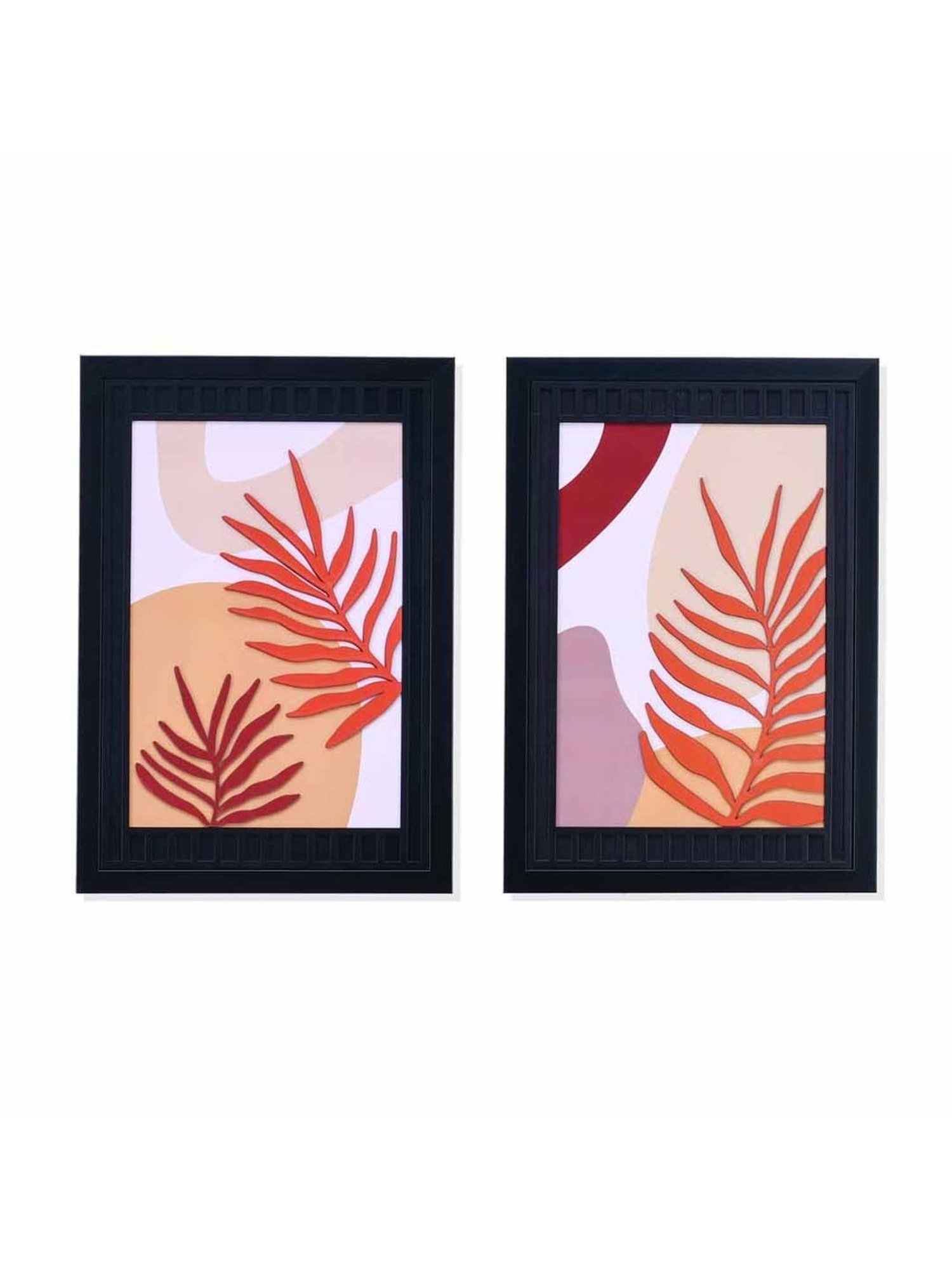 @Home Brown Mdf Foliage 3D Wall Paintings - Set of 2