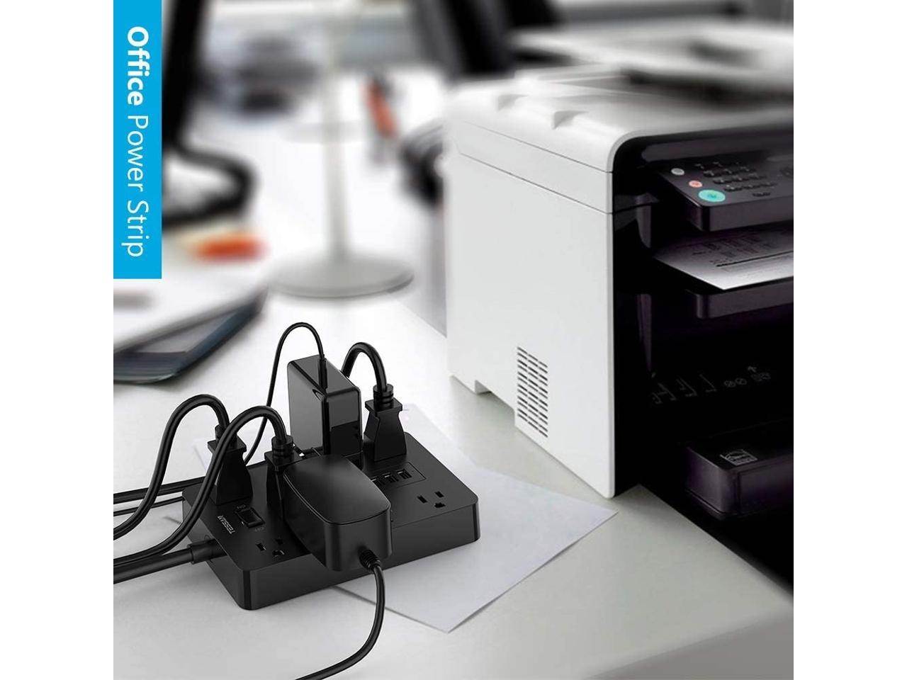 Power Strip, TESSAN Mountable Extension Cord with 3 USB Charger, 10 Widely Spaced AC Outlets, 1875W/15A 4FT Cord, Built-in Security Module Safeguard Home and Office Devices, Black