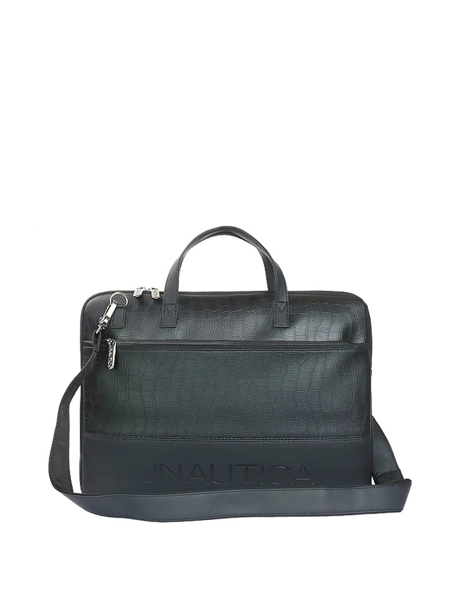 Nautica Black PU Medium Laptop Messenger Bag
