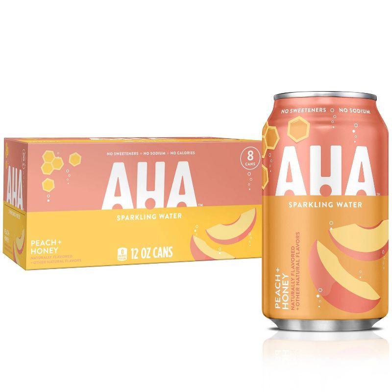 AHA Peach + Honey Sparkling Water - 8pk/12 fl oz Cans