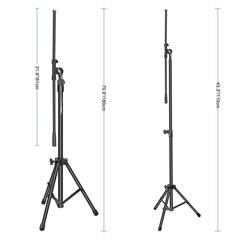 Compact Base Microphone Floor Stand with Mic Holder Adjustable Height from 39.9 to 70 inches Durable Iron-Made Stand with Solid Round Base Detachable for Easy Transport(Black)