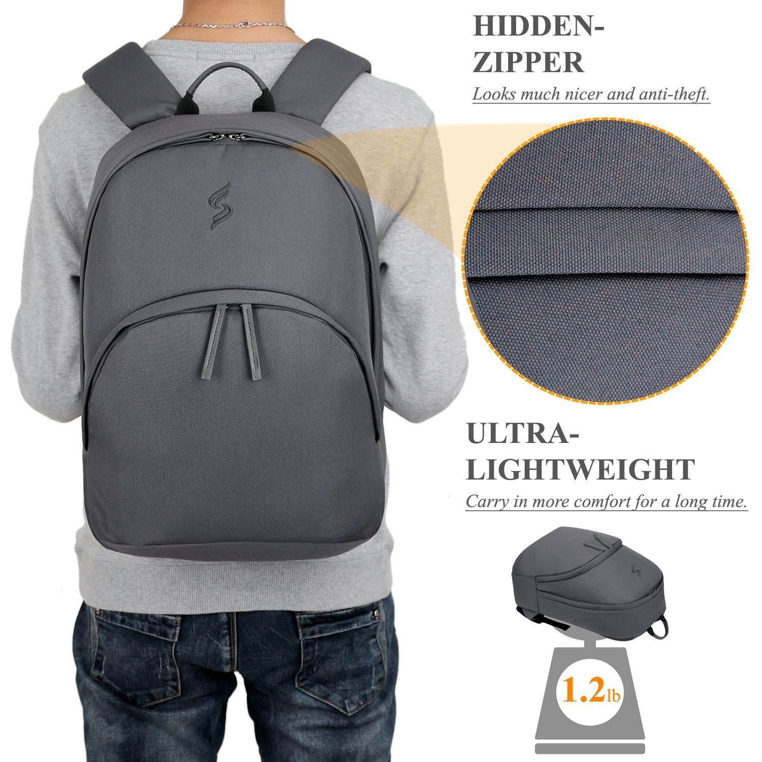 SOCKO Laptop Backpack 15.6 Inch, Ultra Lightweight Slim Water Resistant Casual Daypack Travel Business Backpack School Student Bag College Backpack for 13,14,15-Inch Laptops / MacBook Computers,Black