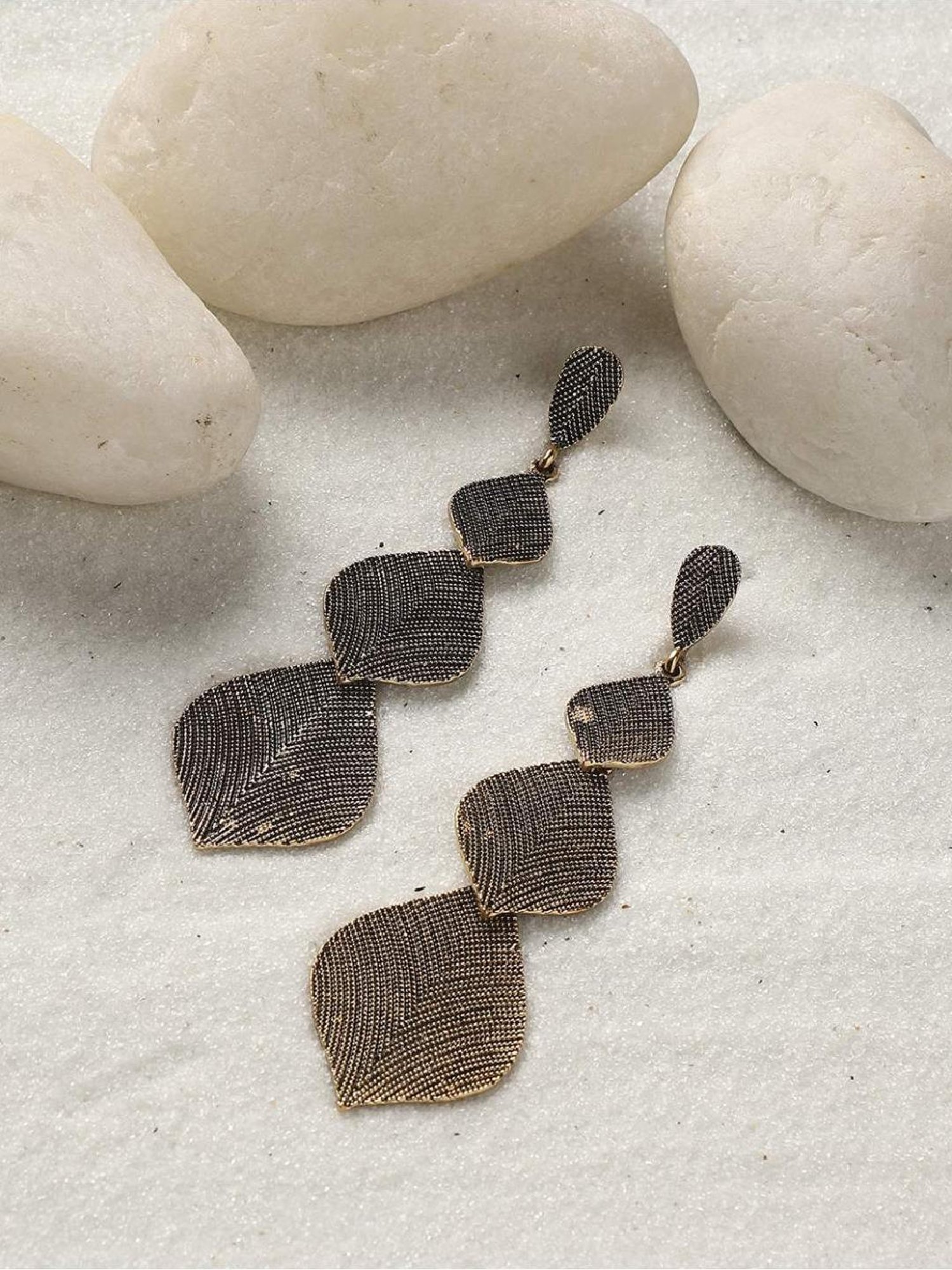 Sohi Women's Intricate Motif Long Drop Earrings  Gold