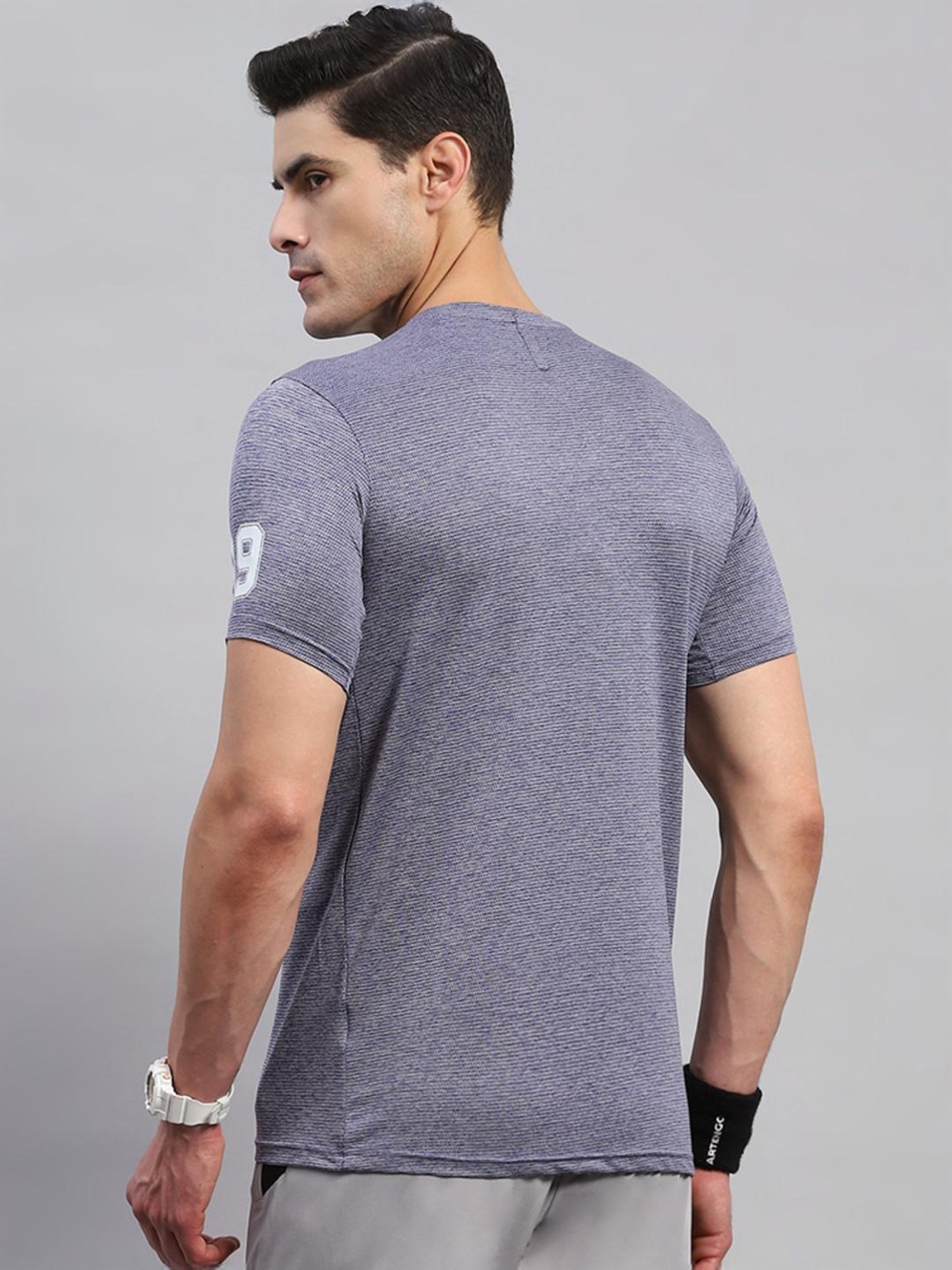 Rock.it Blue Regular Fit Self Pattern T-Shirt