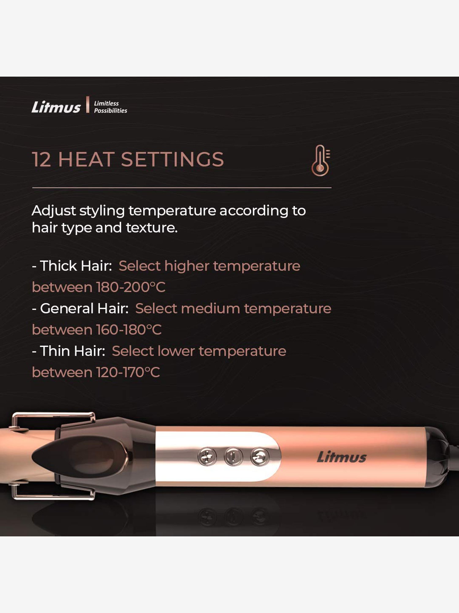 Litmus HC25 Professional Hair Curler (Black/Bronze)