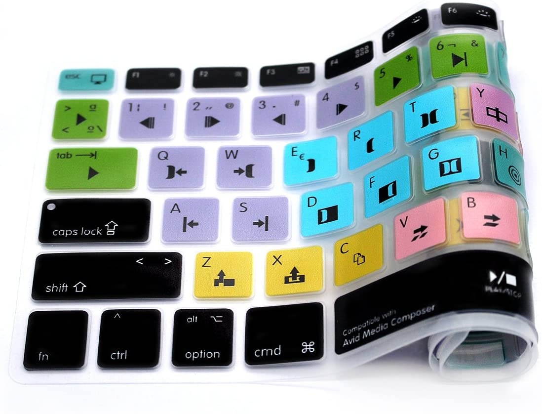 HRH Hot Key Function Shortcut Spanish Silicone Keyboard Cover Skin for Mac Air 13,MacBook Pro 13/15/17 (with or w/Out Retina Display, 2015 or Older Version)&Older iMac US/EU-Avid Media Composer