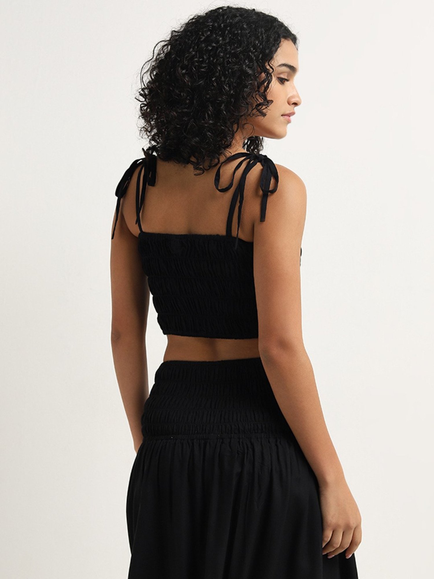 Wunderlove by Westside Black Smocked Cotton Crop Top