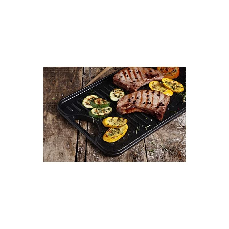 Rectangular Cast Iron Double Burner, Reversible Griddle Grill Seasoned with 100% Kosher Certified Non-GMO Flaxseed Oil, 18.5 x 10 Inch, Black