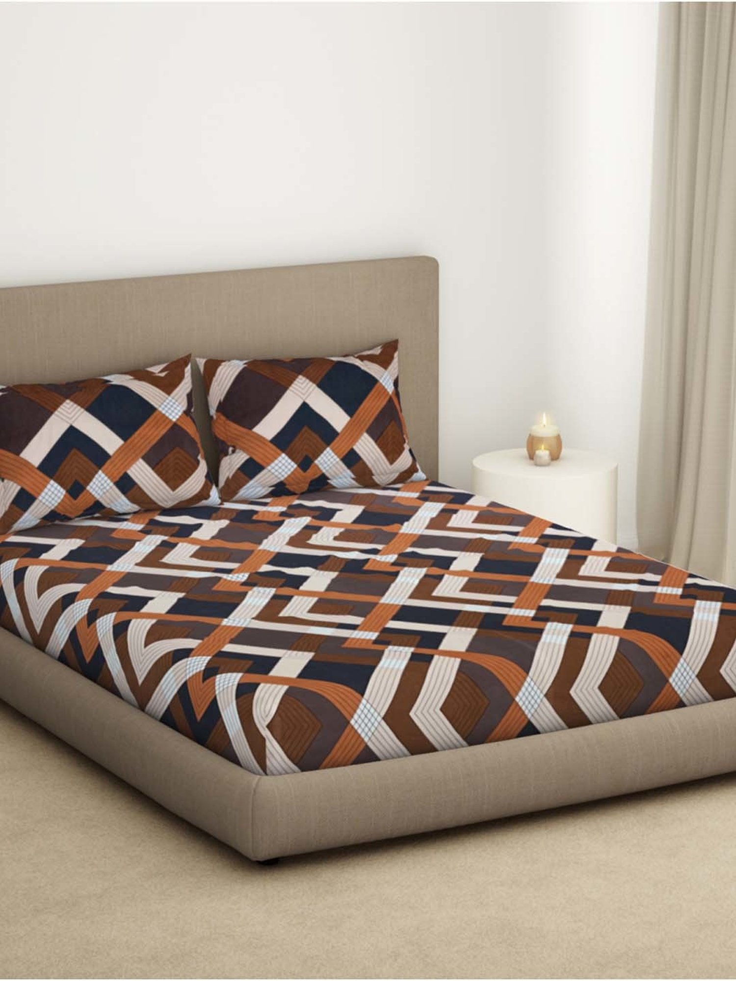 Welspun Bliss Brown Microfibre 120 TC Double Bedsheet with 2 Pillow Covers