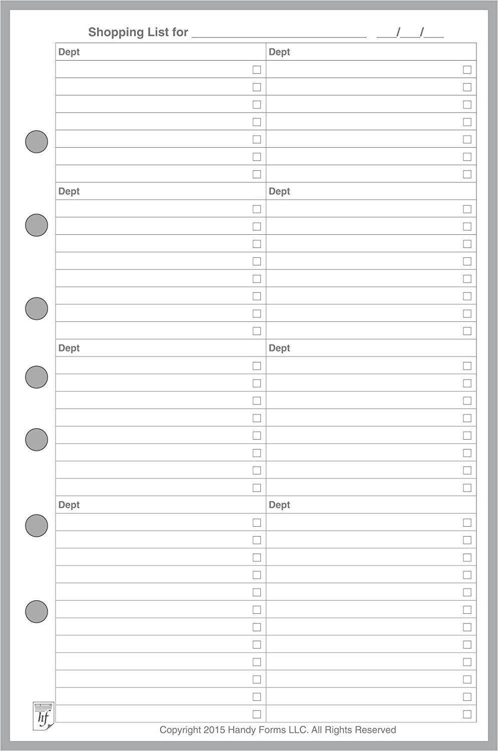 Classic Size Shopping List, Sized and Punched with 7 Holes for Franklin Covey Classic Notebook (5.5" x 8.5")