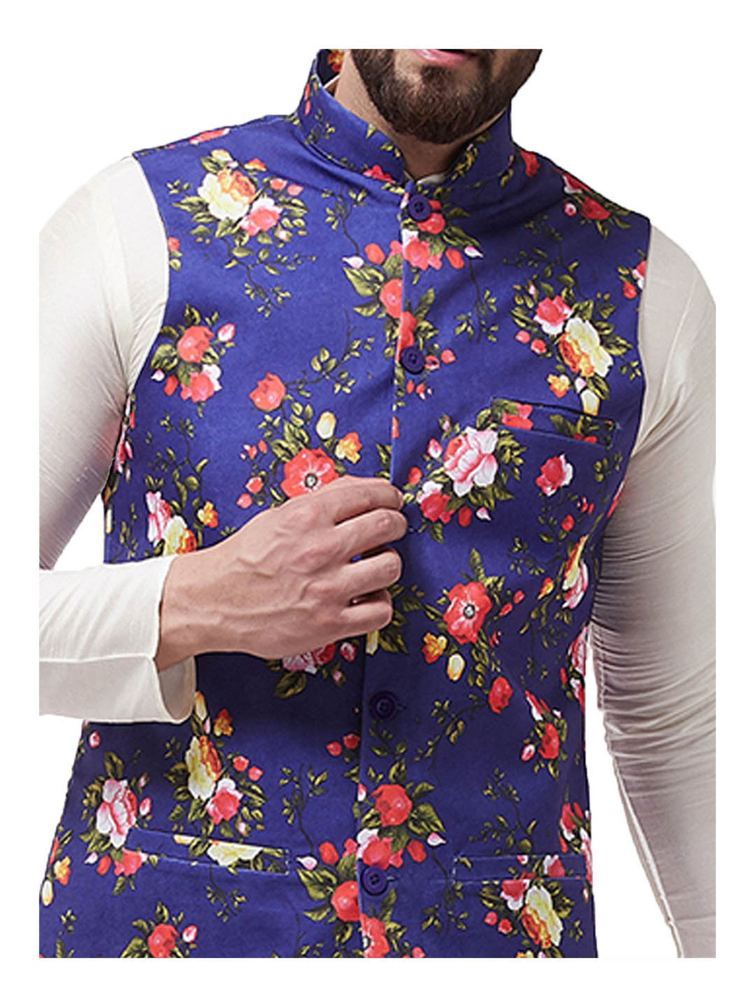 Sojanya Off White & Royal Blue Floral Print Suit