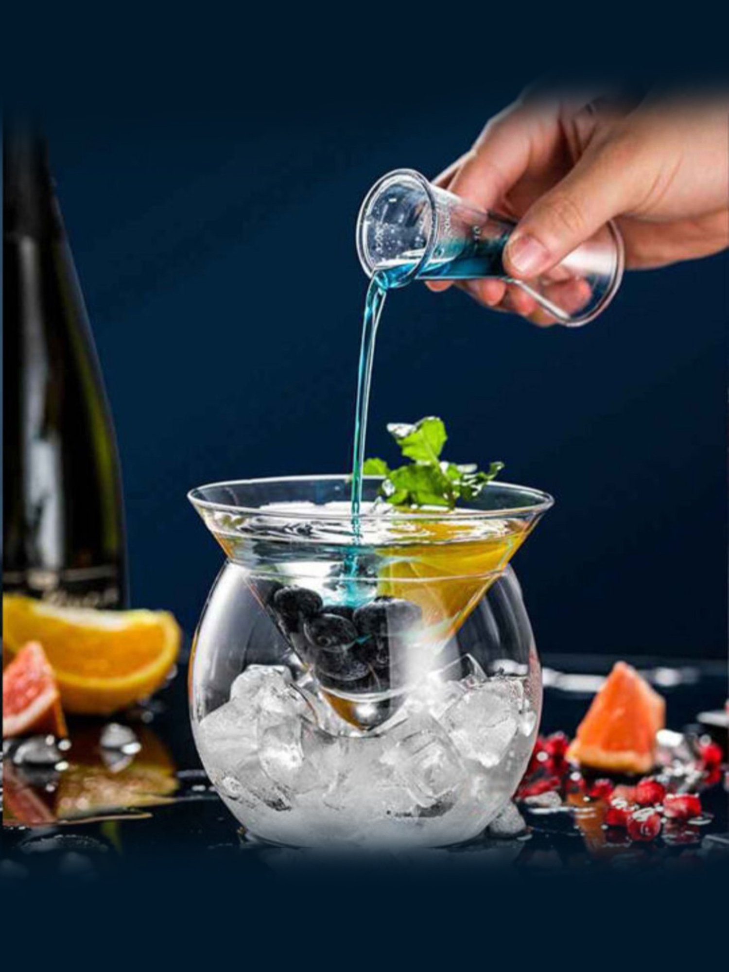 Melbify Chiller Transparent Cocktail Glass with Ice Holder Bowl 250ml - Set of 2