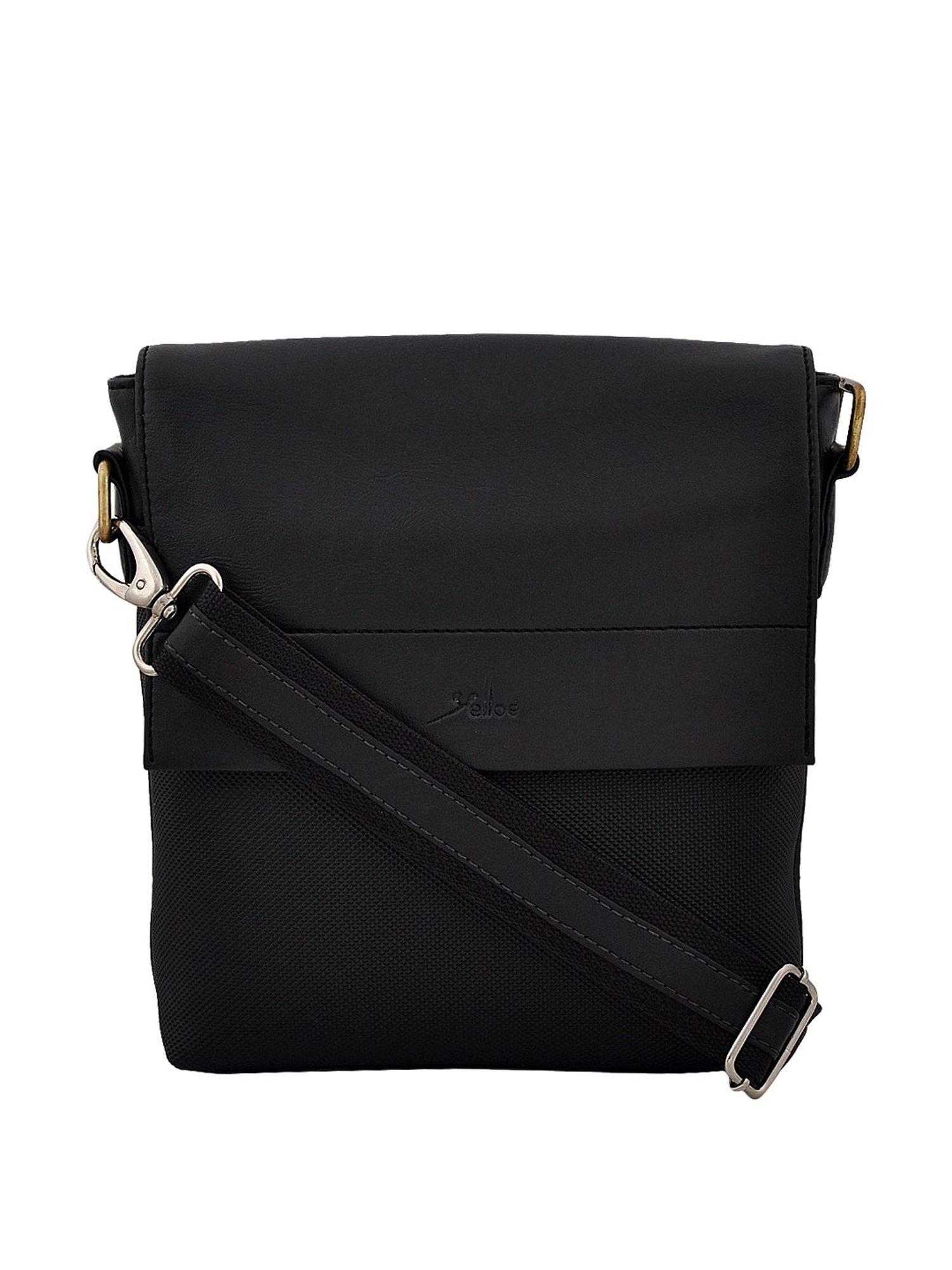 Yelloe Black Solid Medium Cross Body Bag